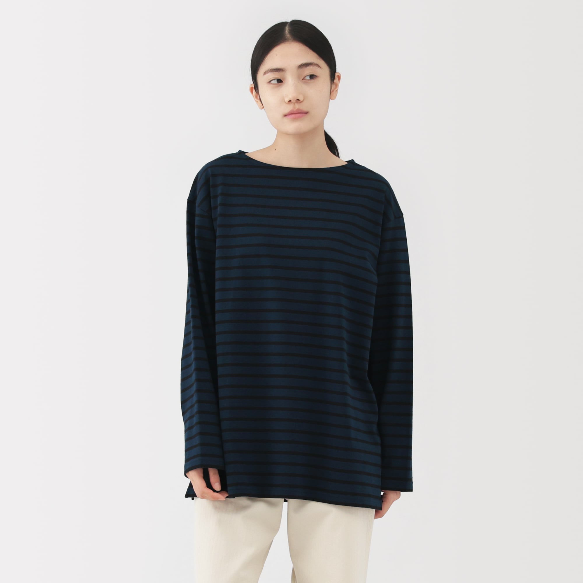 紳士　洗いざらし太番手ボートネック九分袖Ｔシャツ