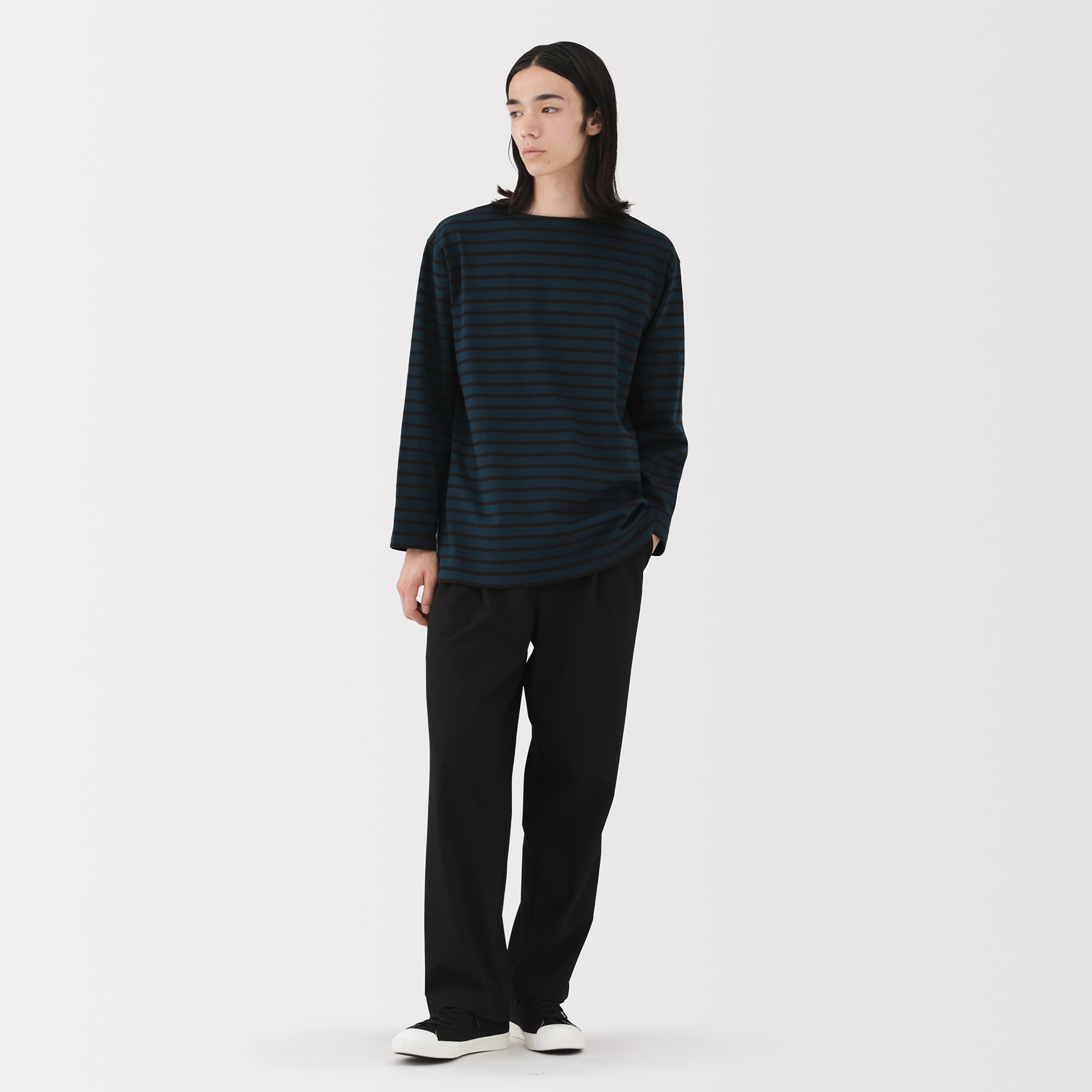 紳士　洗いざらし太番手ボートネック九分袖Ｔシャツ