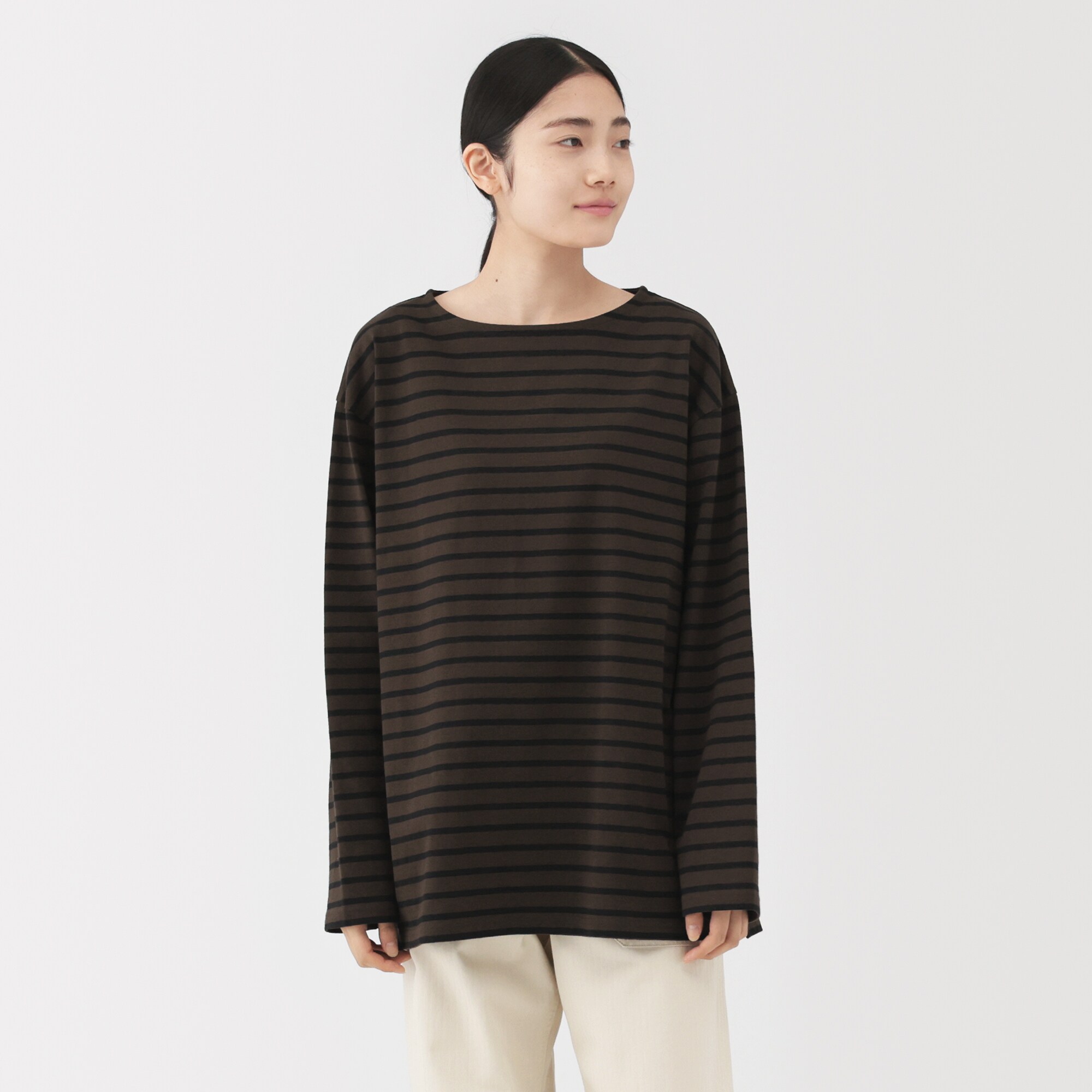 紳士　洗いざらし太番手ボートネック九分袖Ｔシャツ