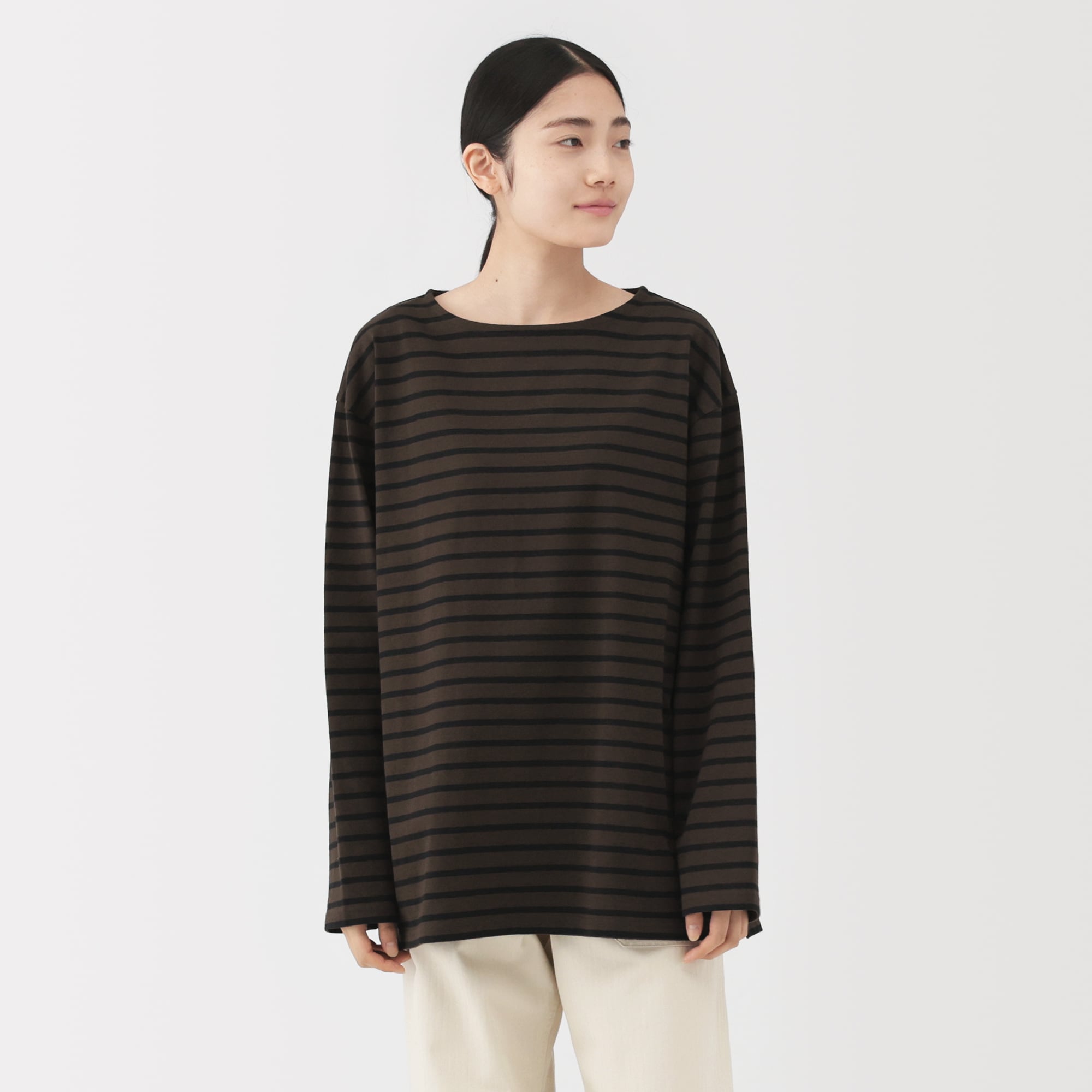 紳士　洗いざらし太番手ボートネック九分袖Ｔシャツ