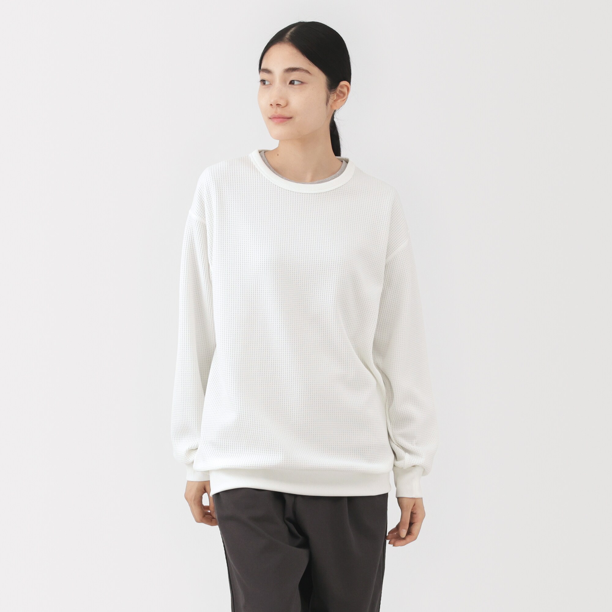 紳士　ＵＶカット乾きやすいワッフルクルーネック長袖Ｔシャツ