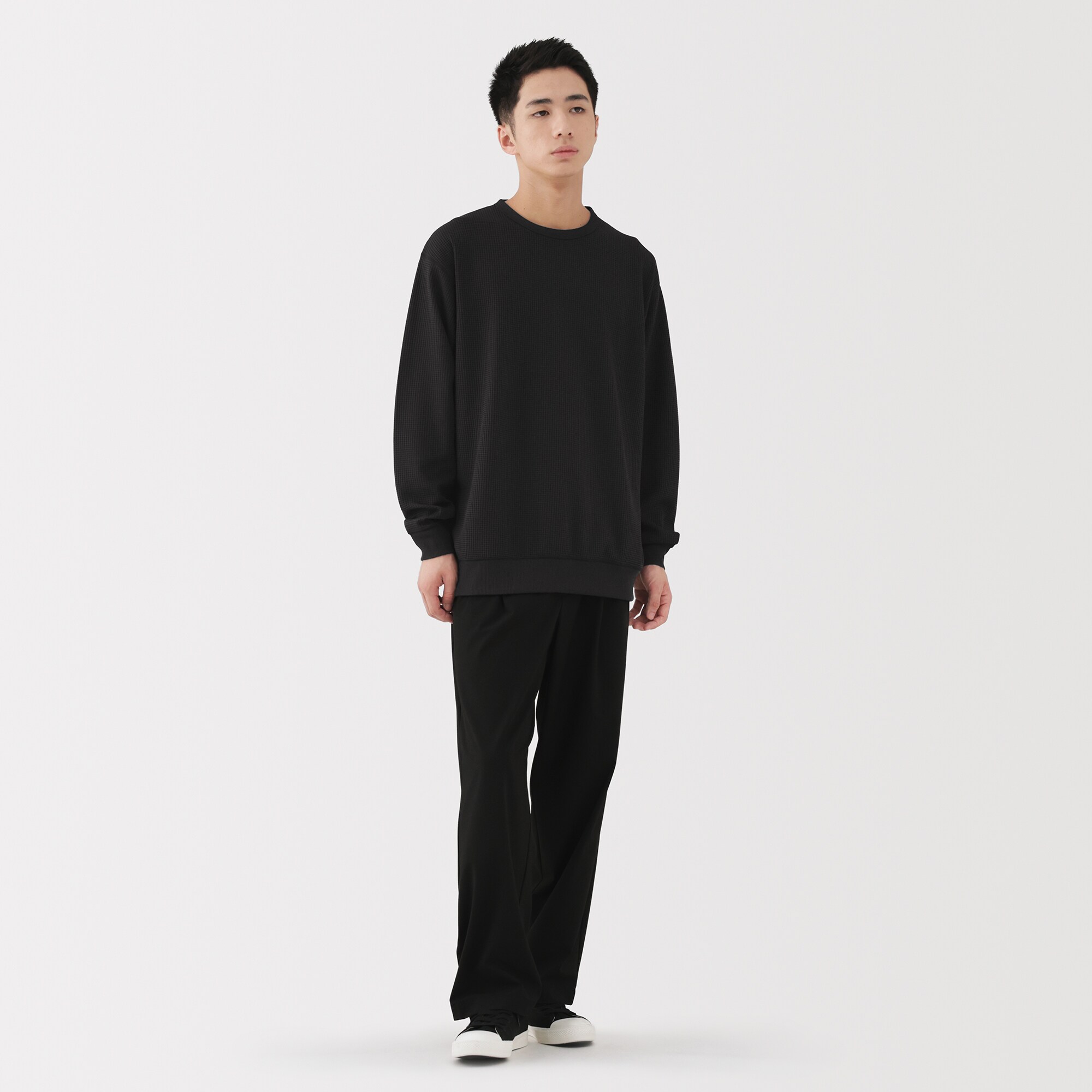 紳士　ＵＶカット乾きやすいワッフルクルーネック長袖Ｔシャツ