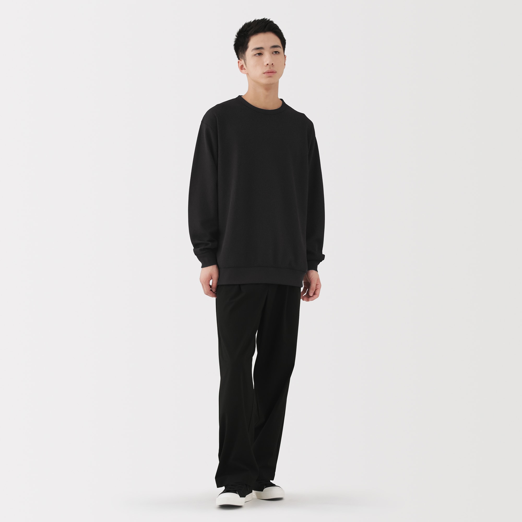 紳士　ＵＶカット乾きやすいワッフルクルーネック長袖Ｔシャツ