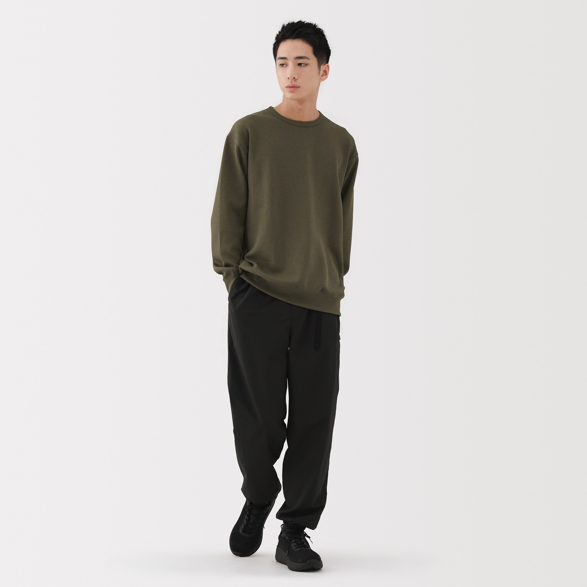 紳士　ＵＶカット乾きやすいワッフルクルーネック長袖Ｔシャツ