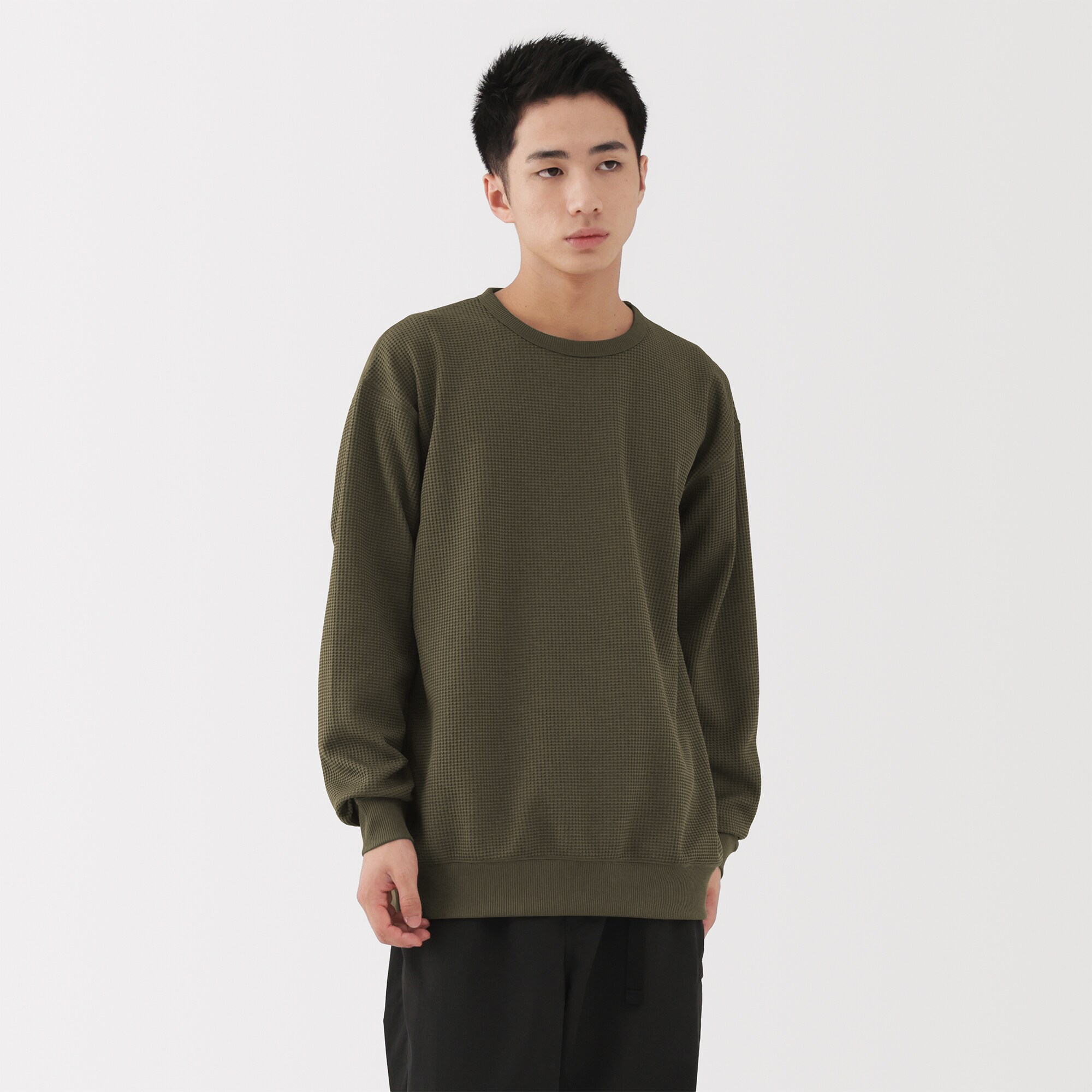 紳士　ＵＶカット乾きやすいワッフルクルーネック長袖Ｔシャツ