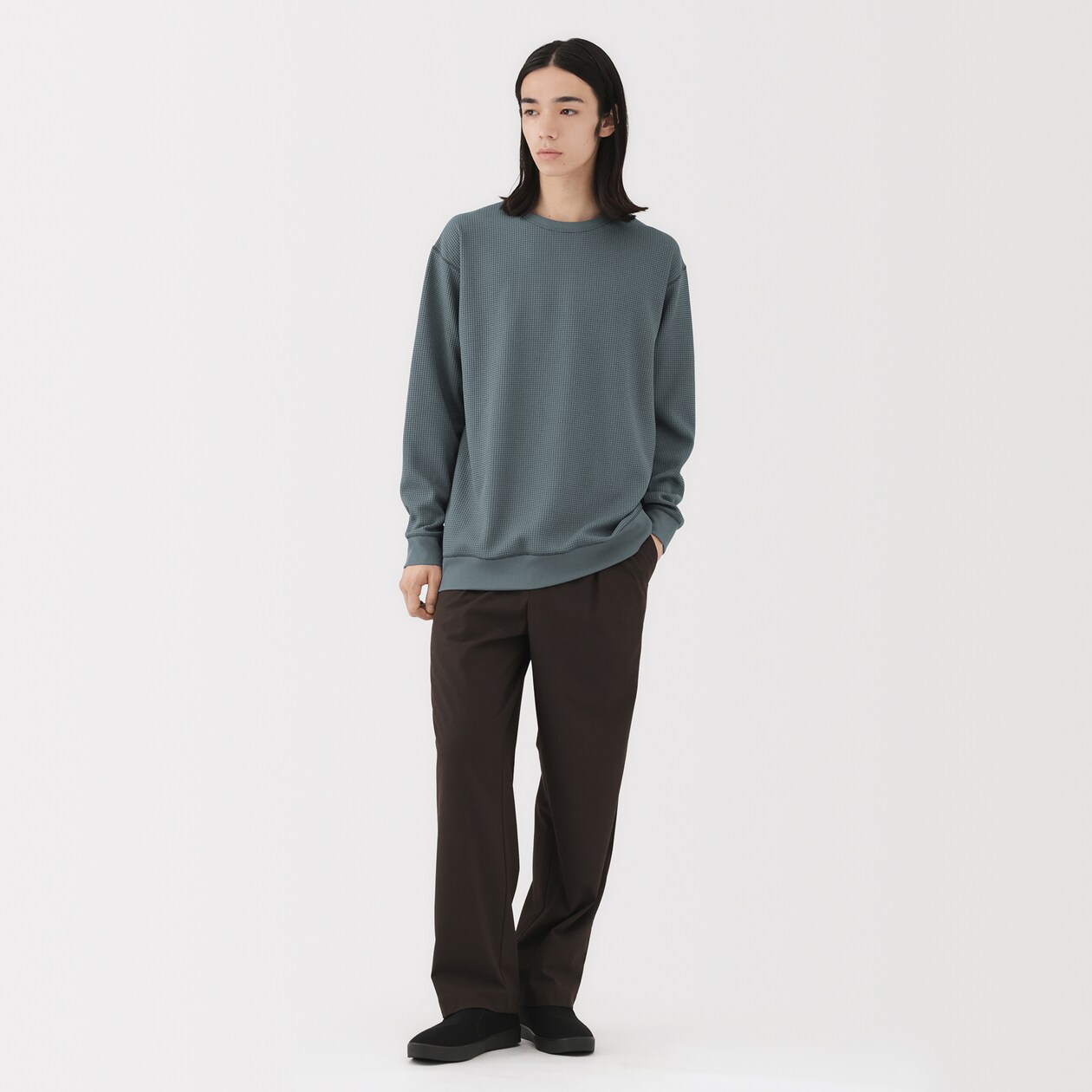 紳士　ＵＶカット乾きやすいワッフルクルーネック長袖Ｔシャツ