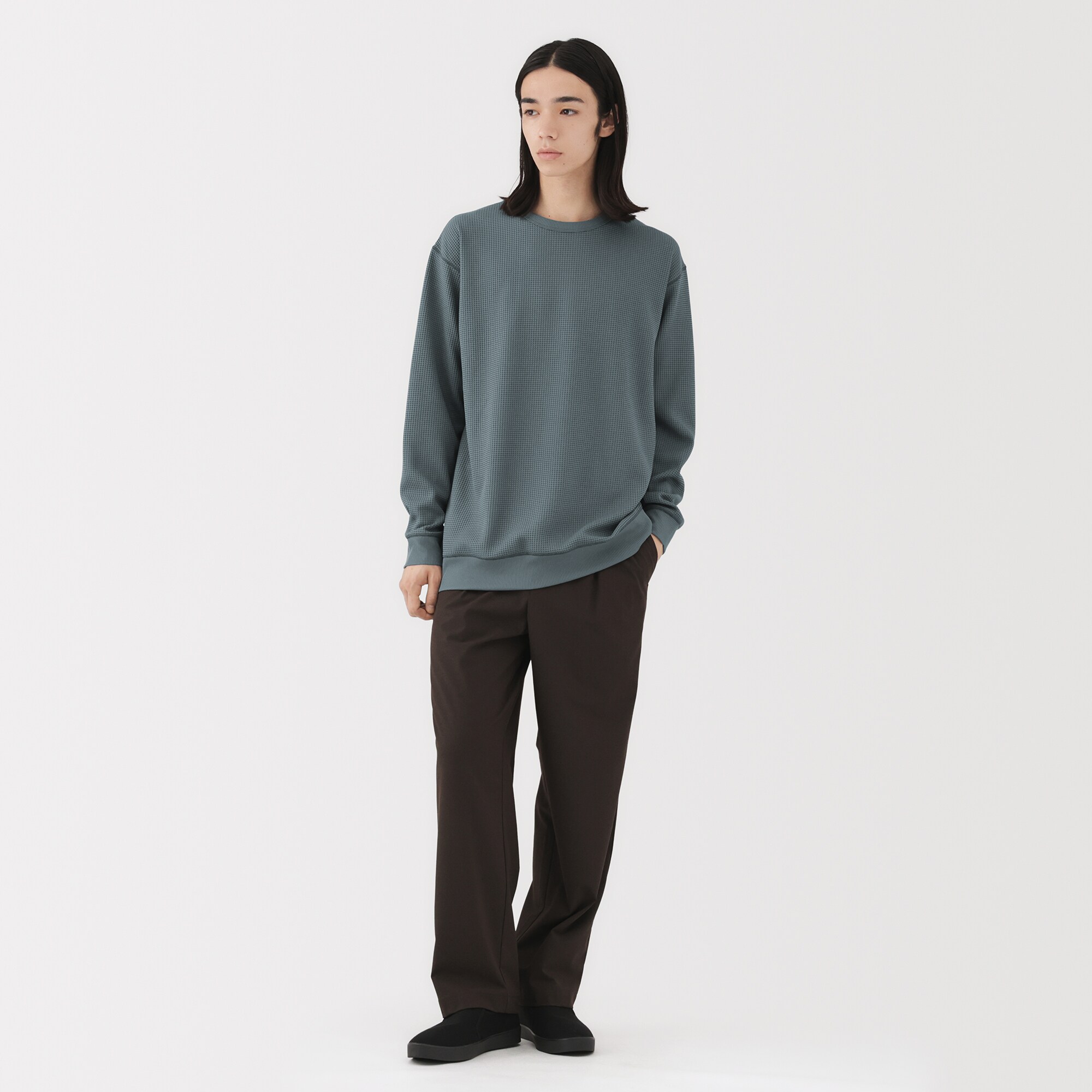 紳士　ＵＶカット乾きやすいワッフルクルーネック長袖Ｔシャツ