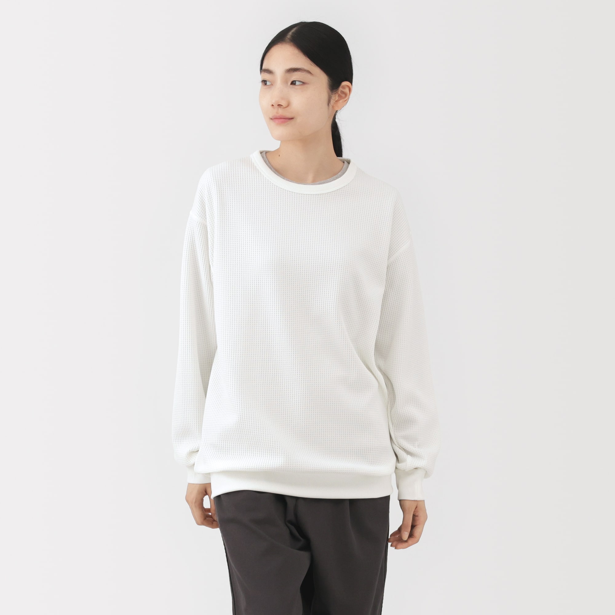 紳士 UVカット乾きやすいワッフルクルーネック長袖Tシャツ | 無印良品