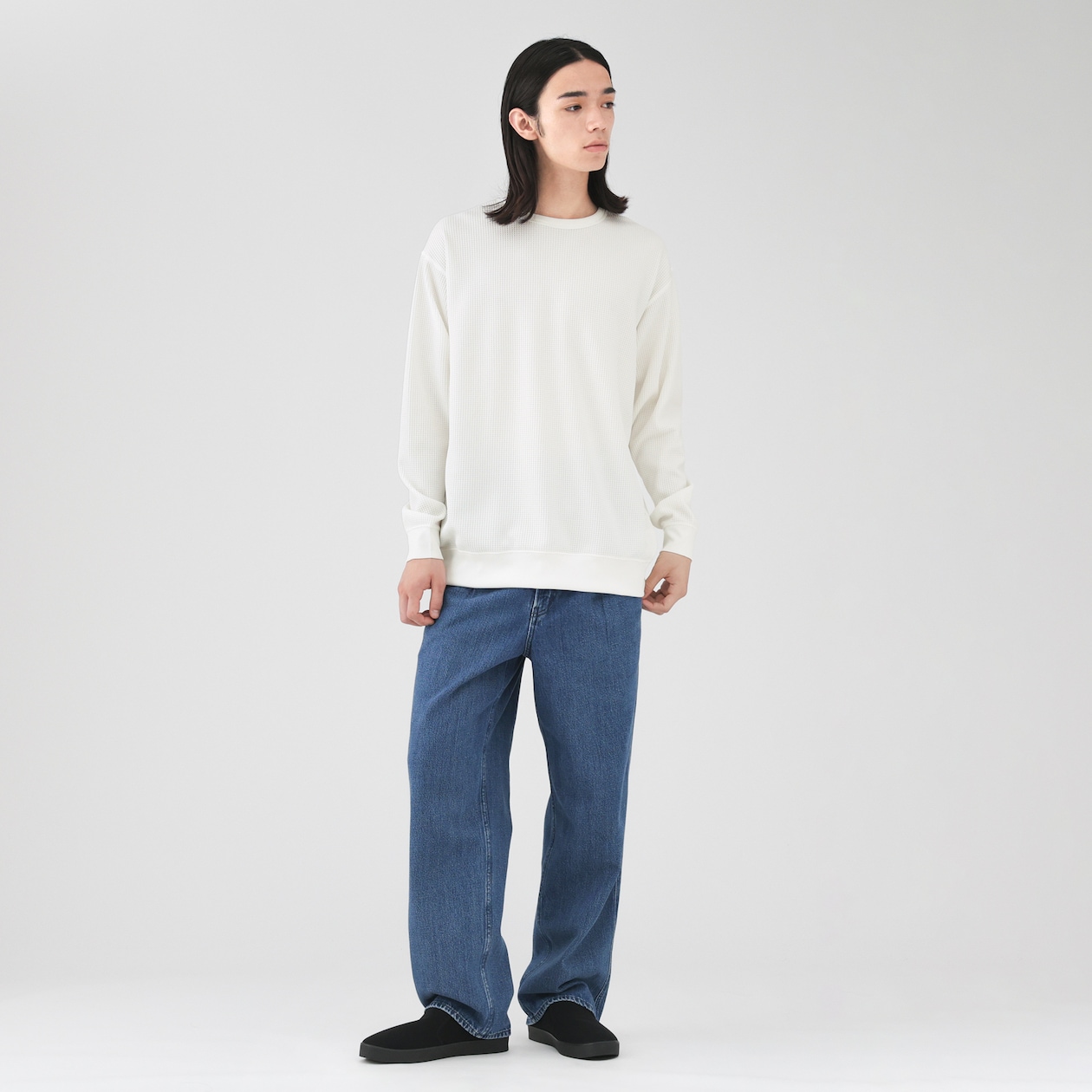 紳士　ＵＶカット乾きやすいワッフルクルーネック長袖Ｔシャツ