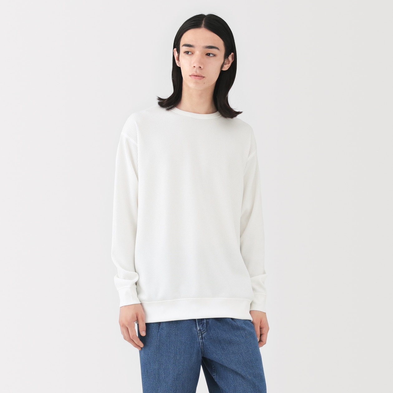 紳士　ＵＶカット乾きやすいワッフルクルーネック長袖Ｔシャツ