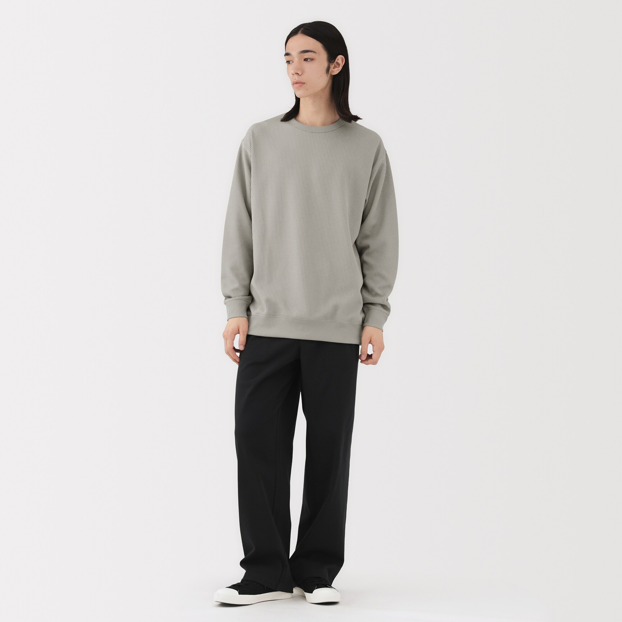 紳士　ＵＶカット乾きやすいワッフルクルーネック長袖Ｔシャツ