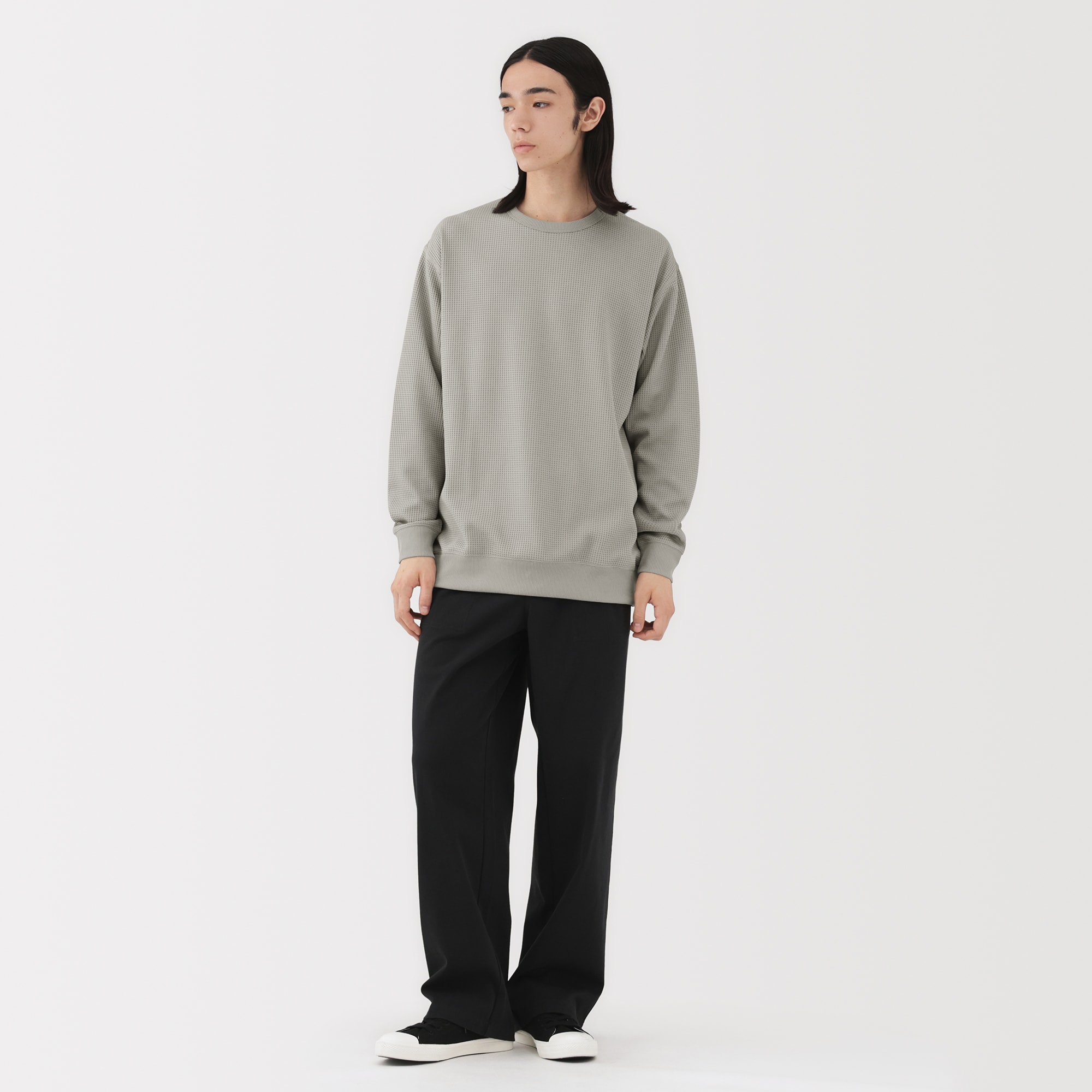 紳士　ＵＶカット乾きやすいワッフルクルーネック長袖Ｔシャツ