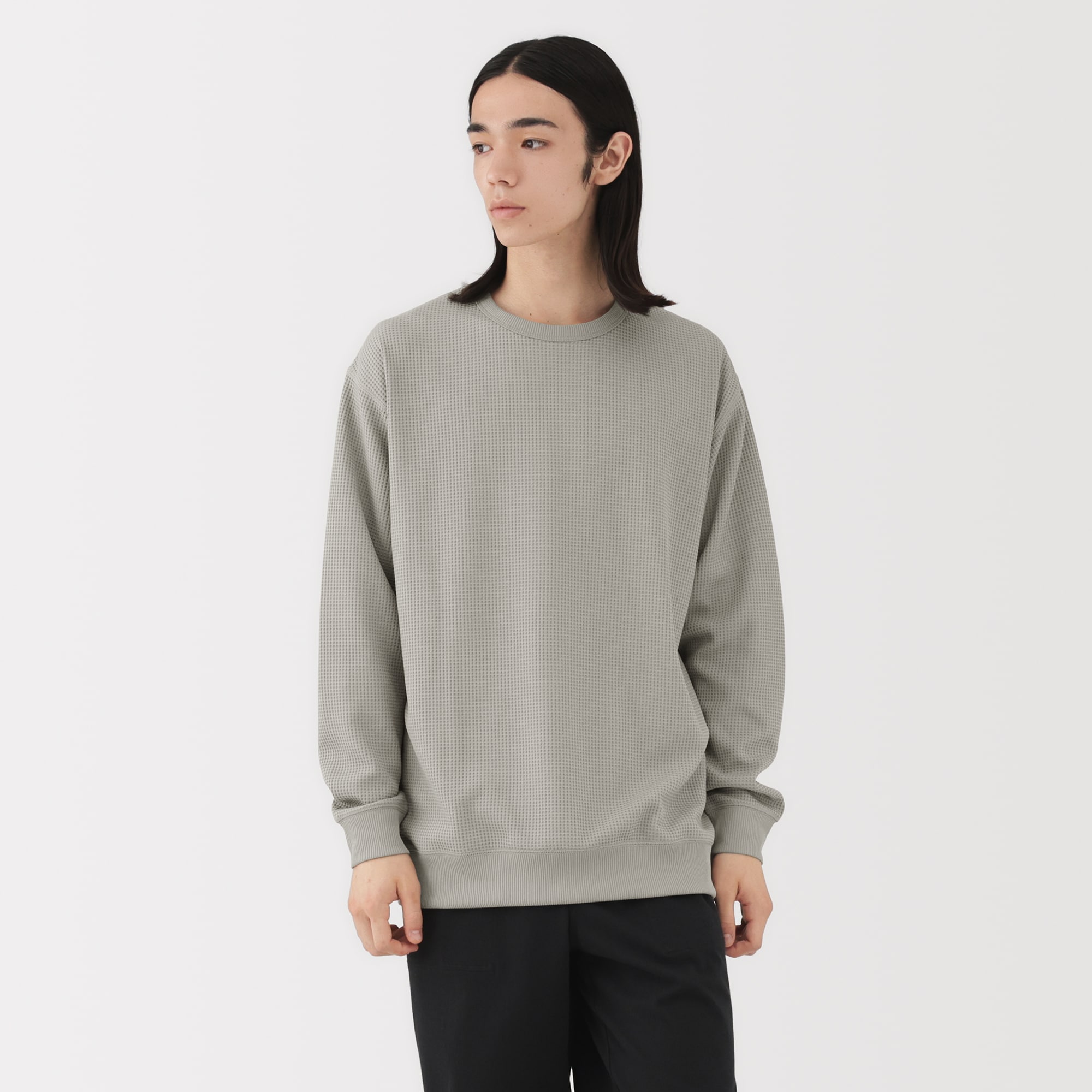 紳士　ＵＶカット乾きやすいワッフルクルーネック長袖Ｔシャツ