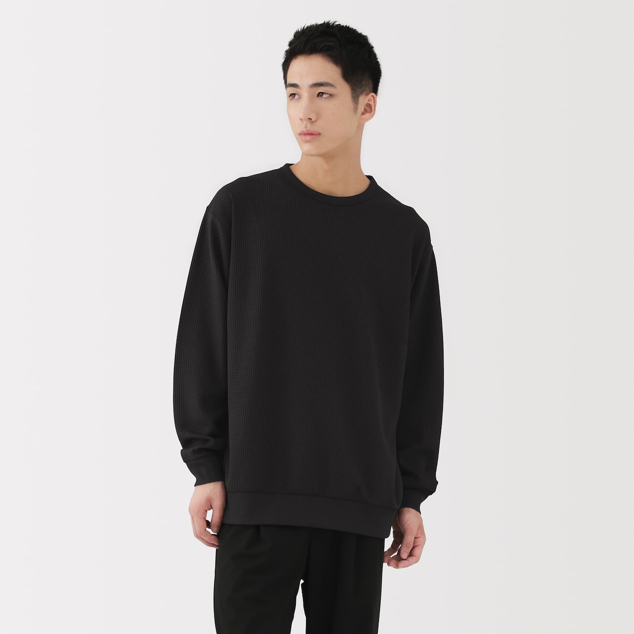 紳士　ＵＶカット乾きやすいワッフルクルーネック長袖Ｔシャツ