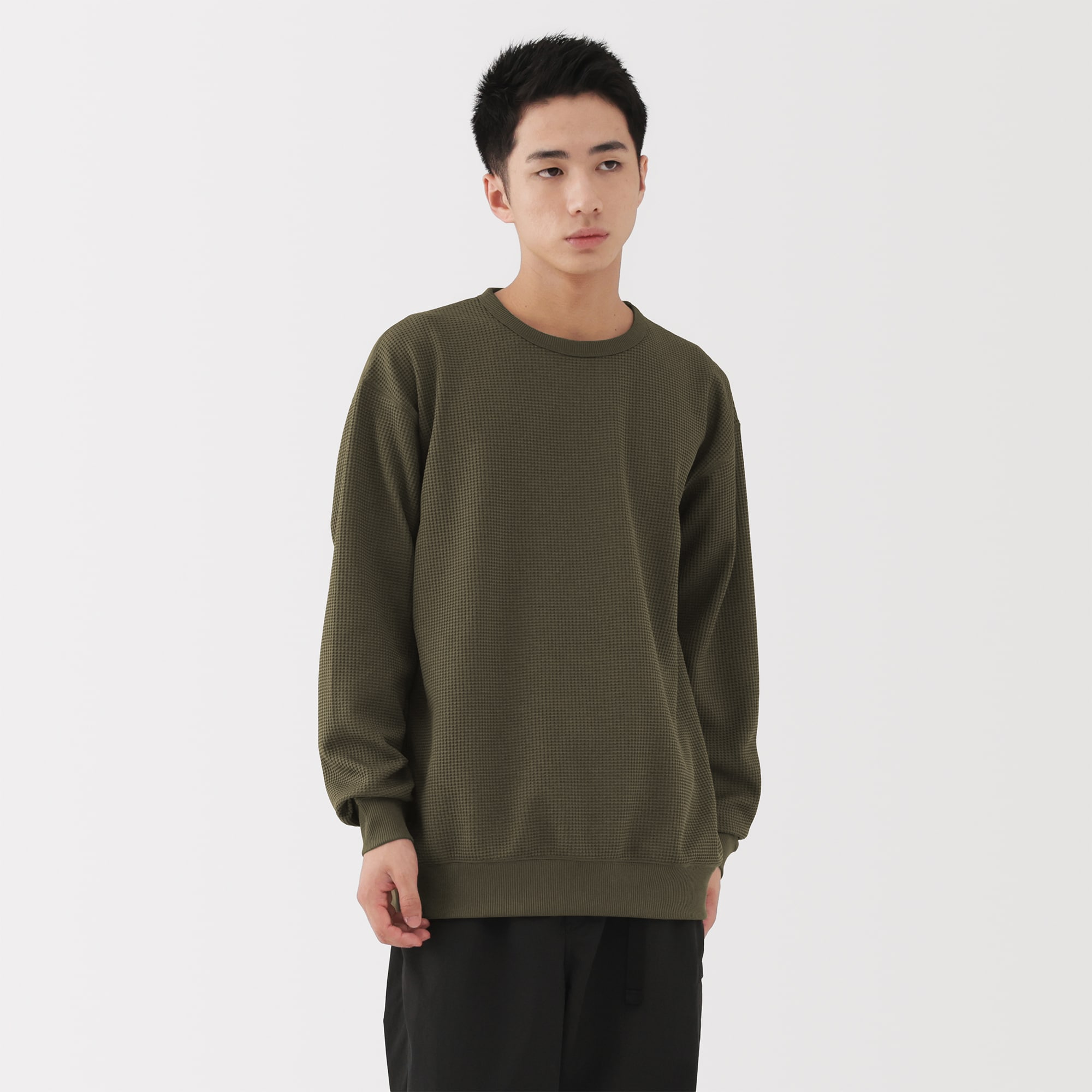 紳士 UVカット乾きやすいワッフルクルーネック長袖Tシャツ | 無印良品
