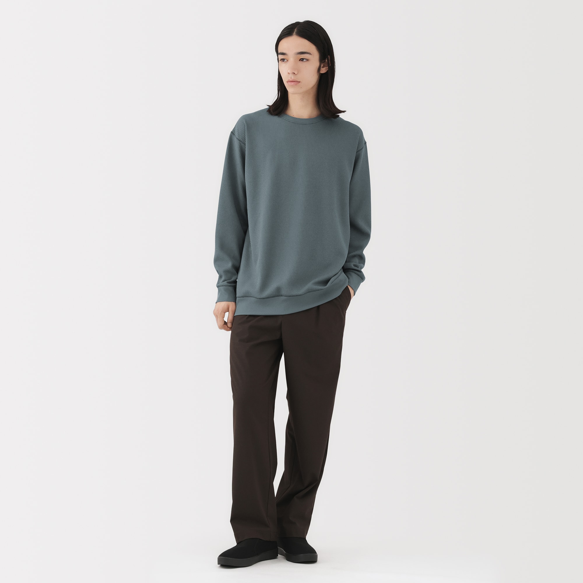 紳士　ＵＶカット乾きやすいワッフルクルーネック長袖Ｔシャツ