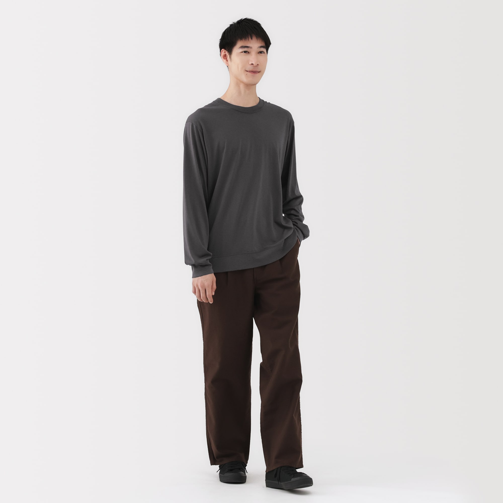 紳士 ウール混天竺編みクルーネック長袖Tシャツ | 無印良品