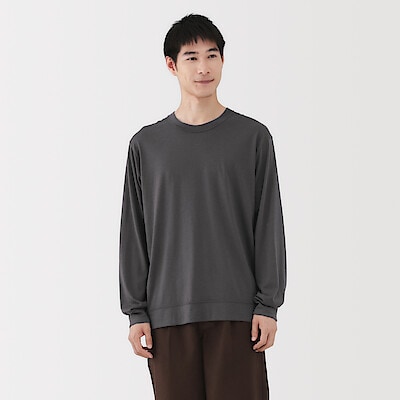 紳士　ウール混天竺編みクルーネック長袖Ｔシャツ