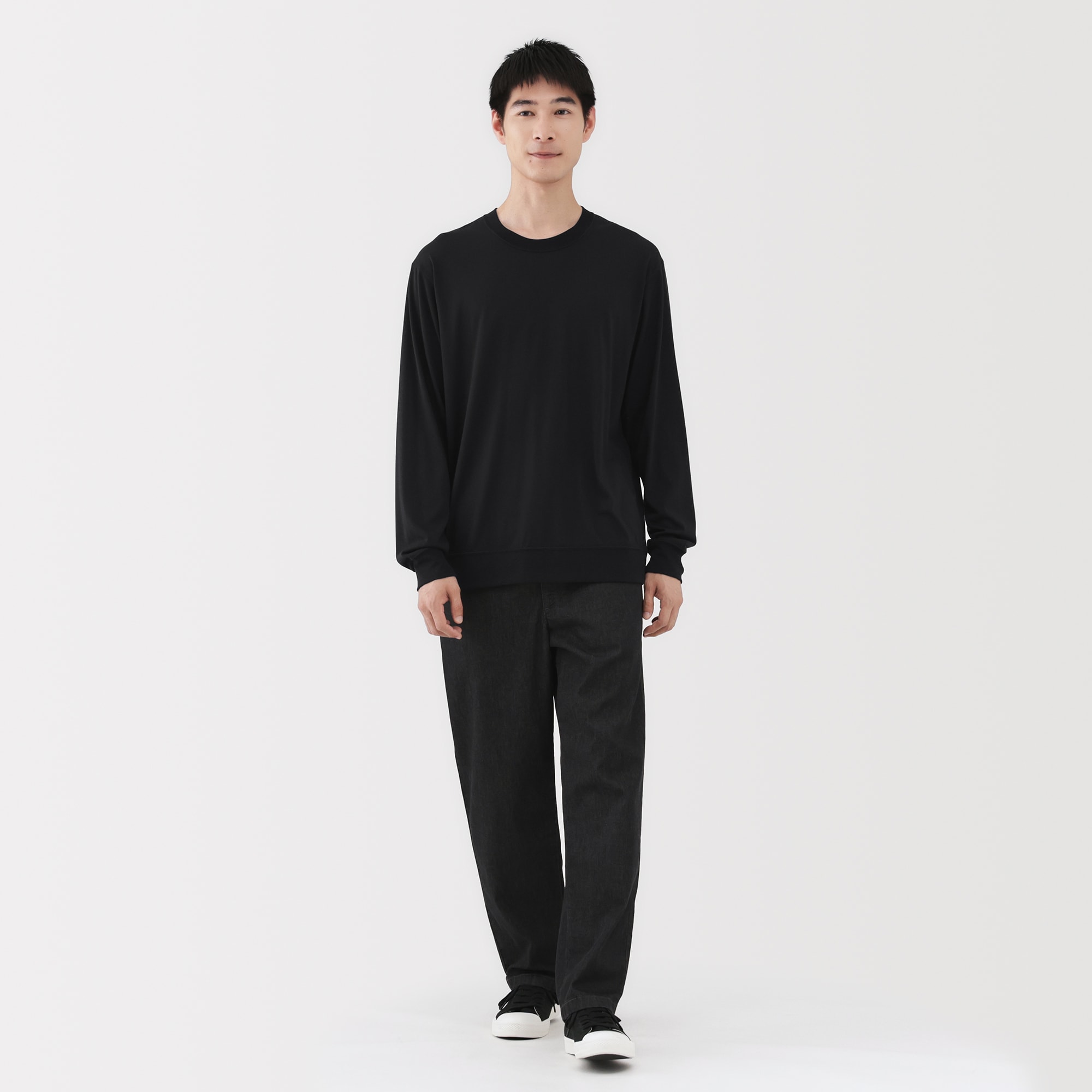 紳士　ウール混天竺編みクルーネック長袖Ｔシャツ