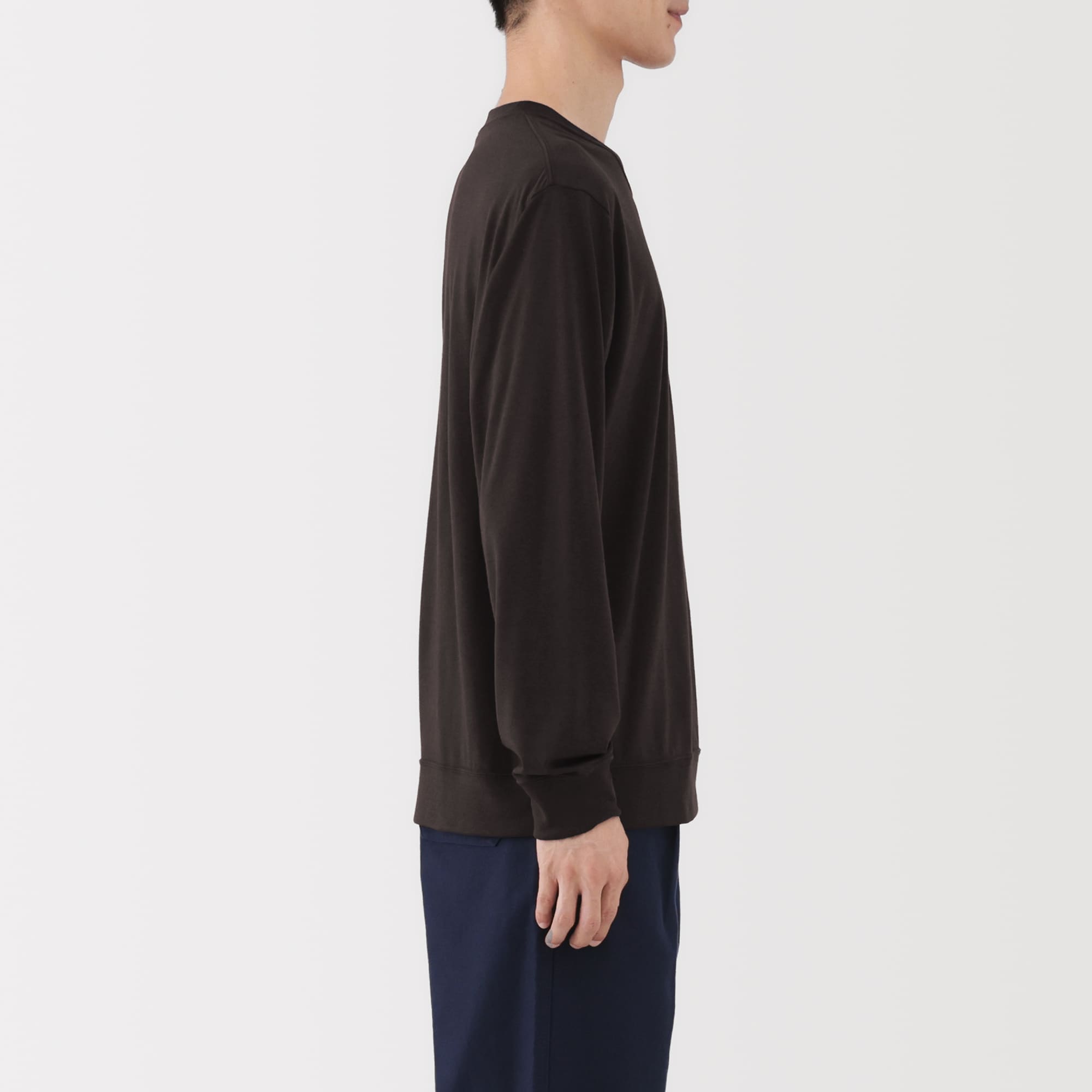 紳士　ウール混天竺編みクルーネック長袖Ｔシャツ