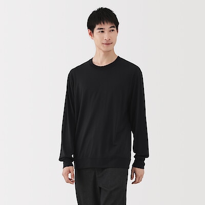 紳士　ウール混天竺編みクルーネック長袖Ｔシャツ