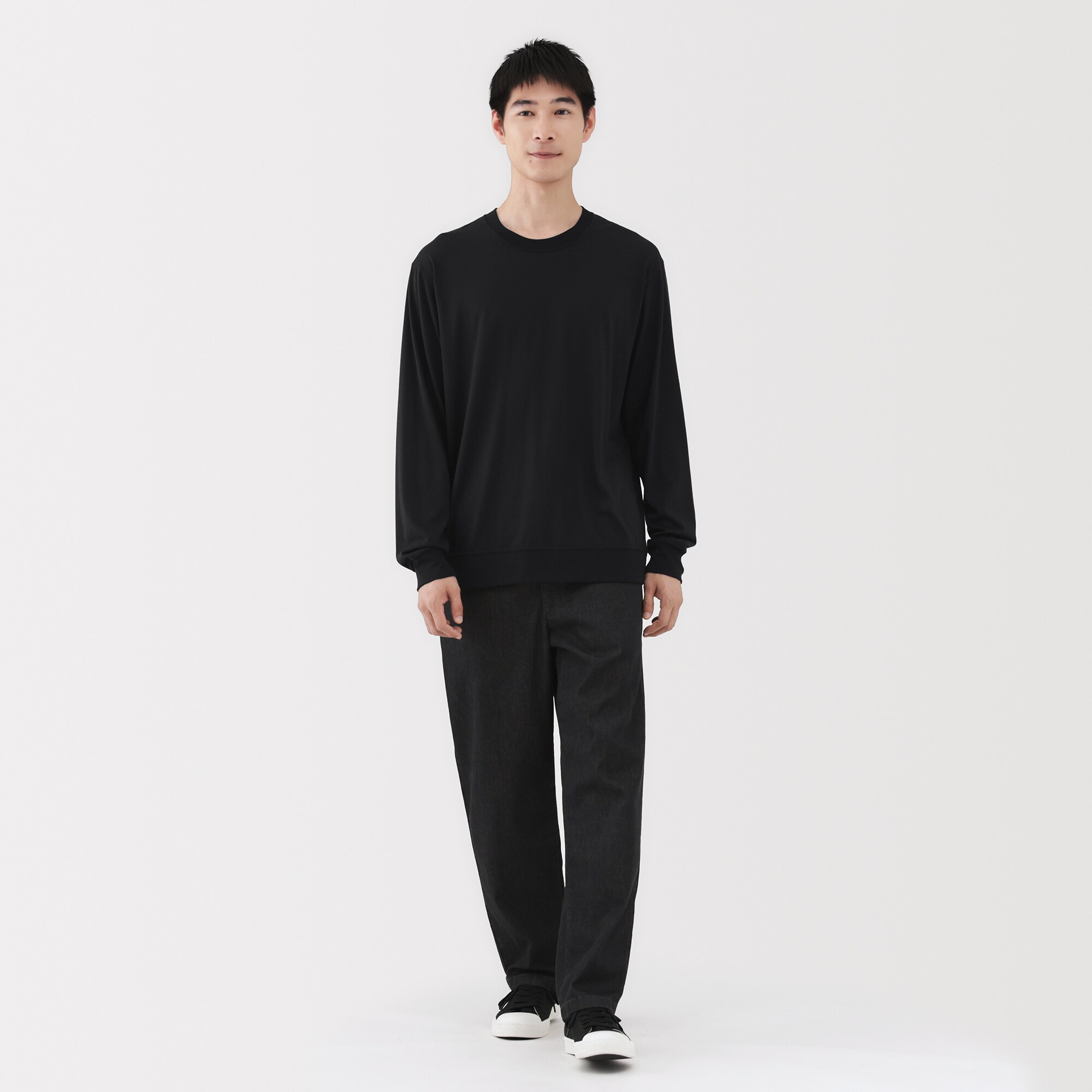 紳士 ウール混天竺編みクルーネック長袖Tシャツ | 無印良品