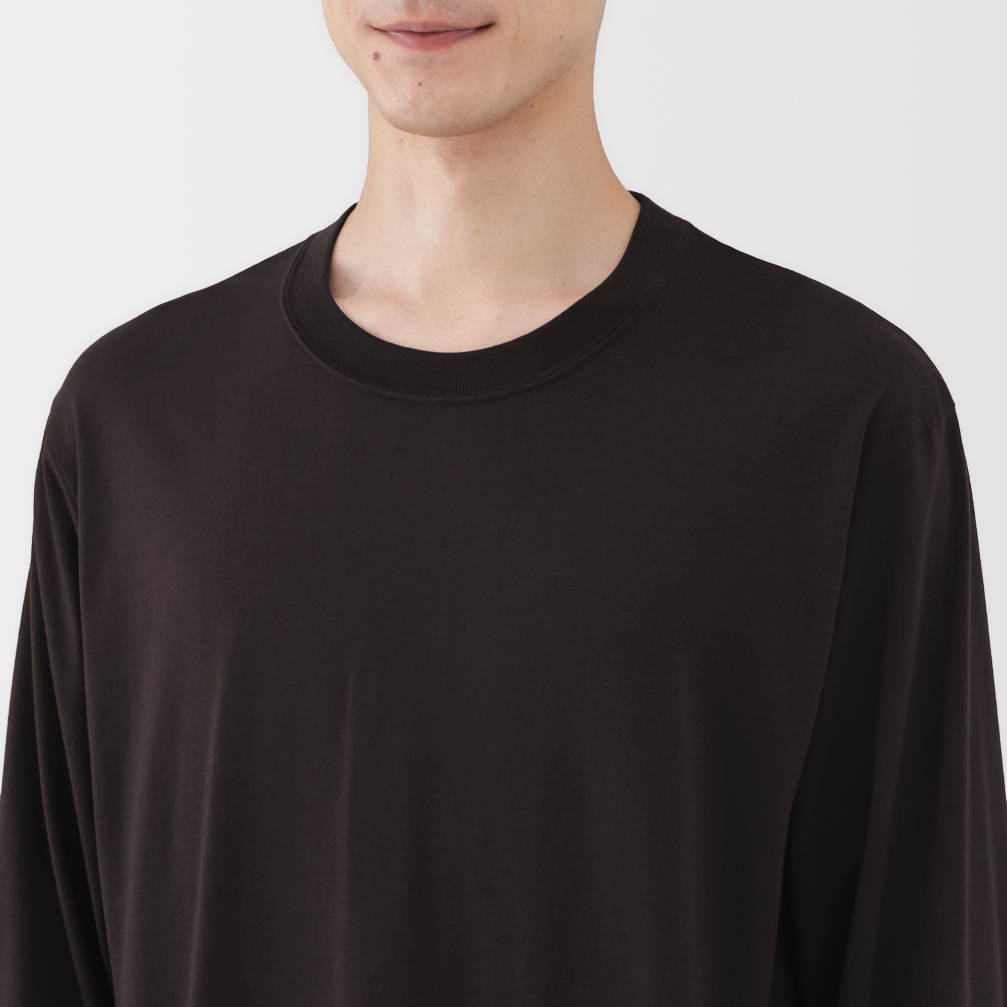 紳士　ウール混天竺編みクルーネック長袖Ｔシャツ