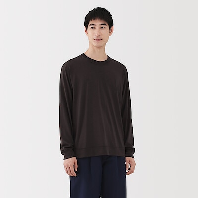 紳士　ウール混天竺編みクルーネック長袖Ｔシャツ