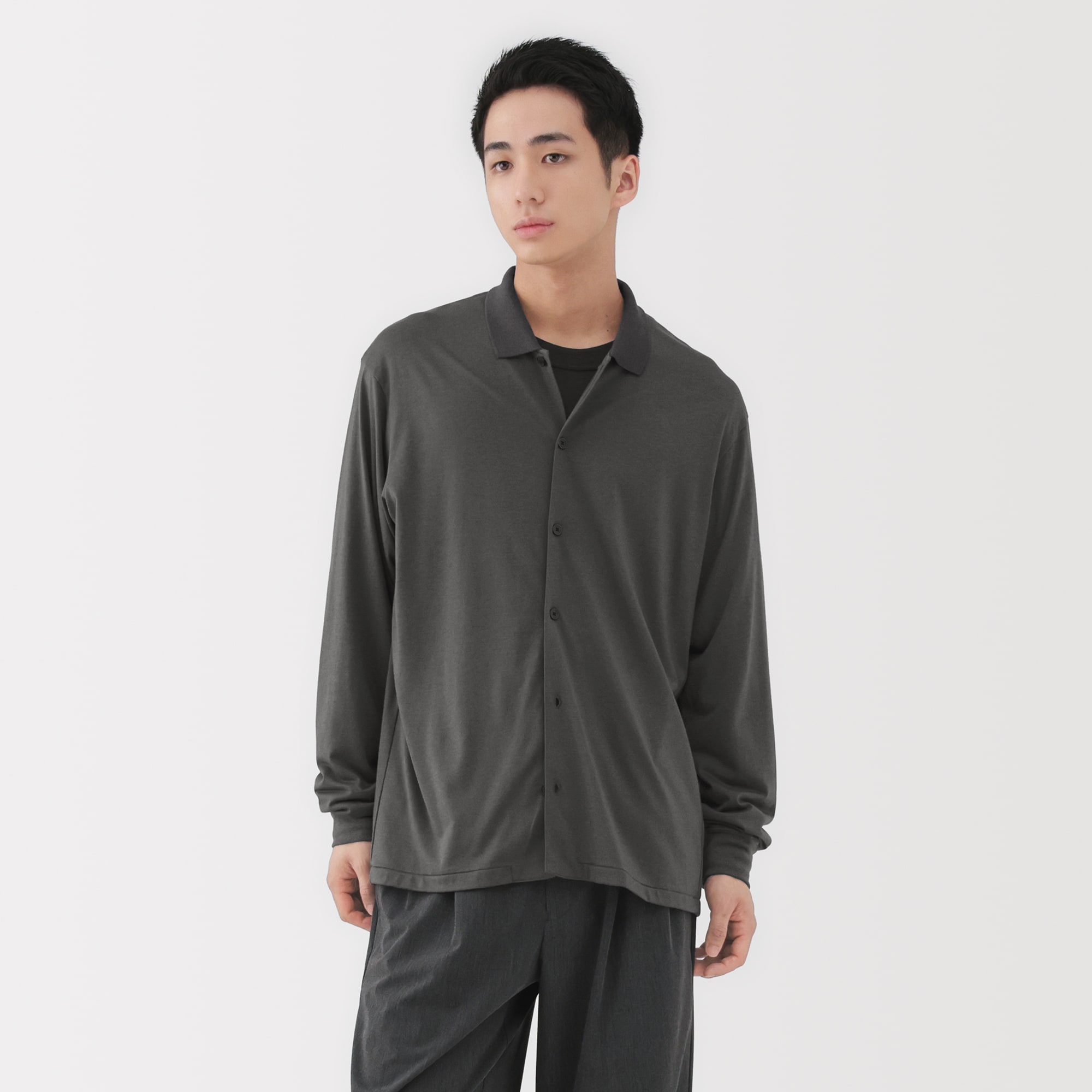 紳士 ウール混天竺編みシャツカーディガン | 無印良品