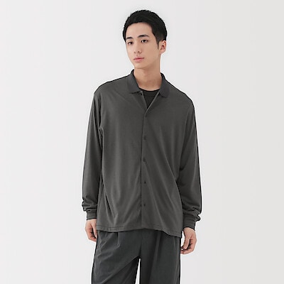 紳士　ウール混天竺編みシャツカーディガン