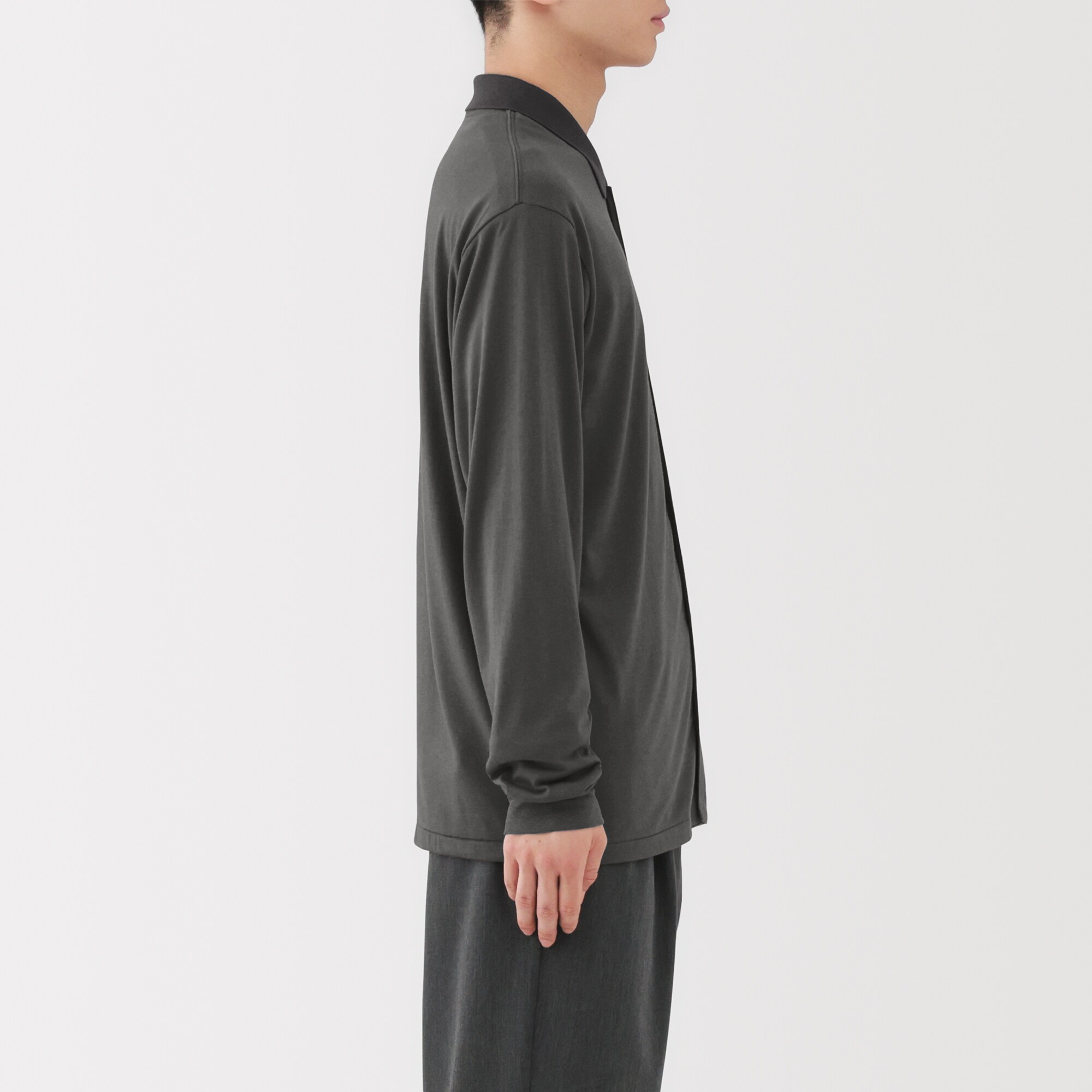 紳士　ウール混天竺編みシャツカーディガン