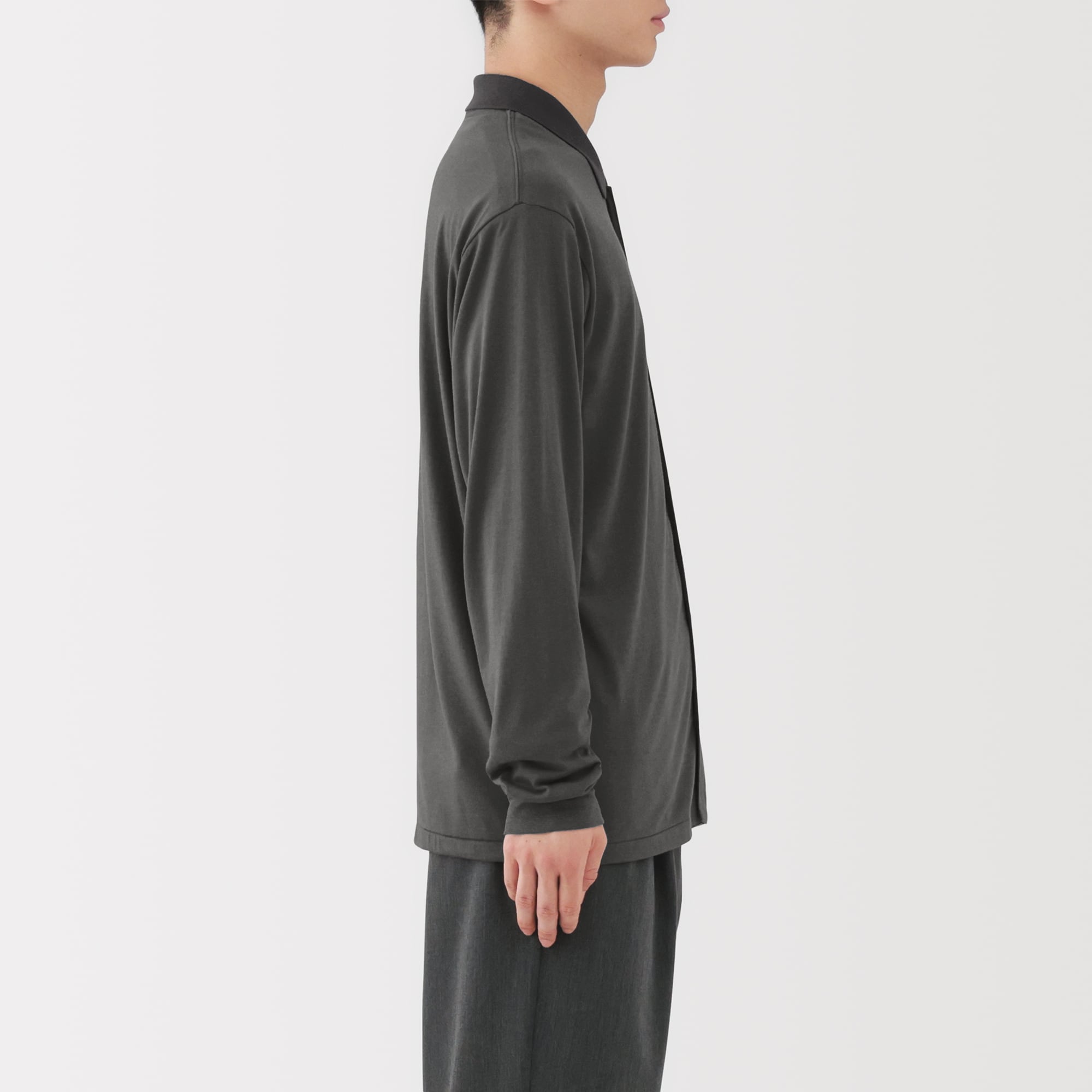 紳士　ウール混天竺編みシャツカーディガン