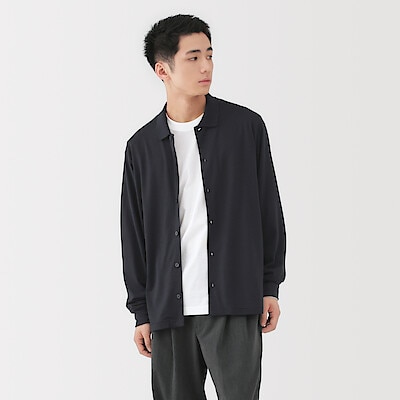 紳士　ウール混天竺編みシャツカーディガン