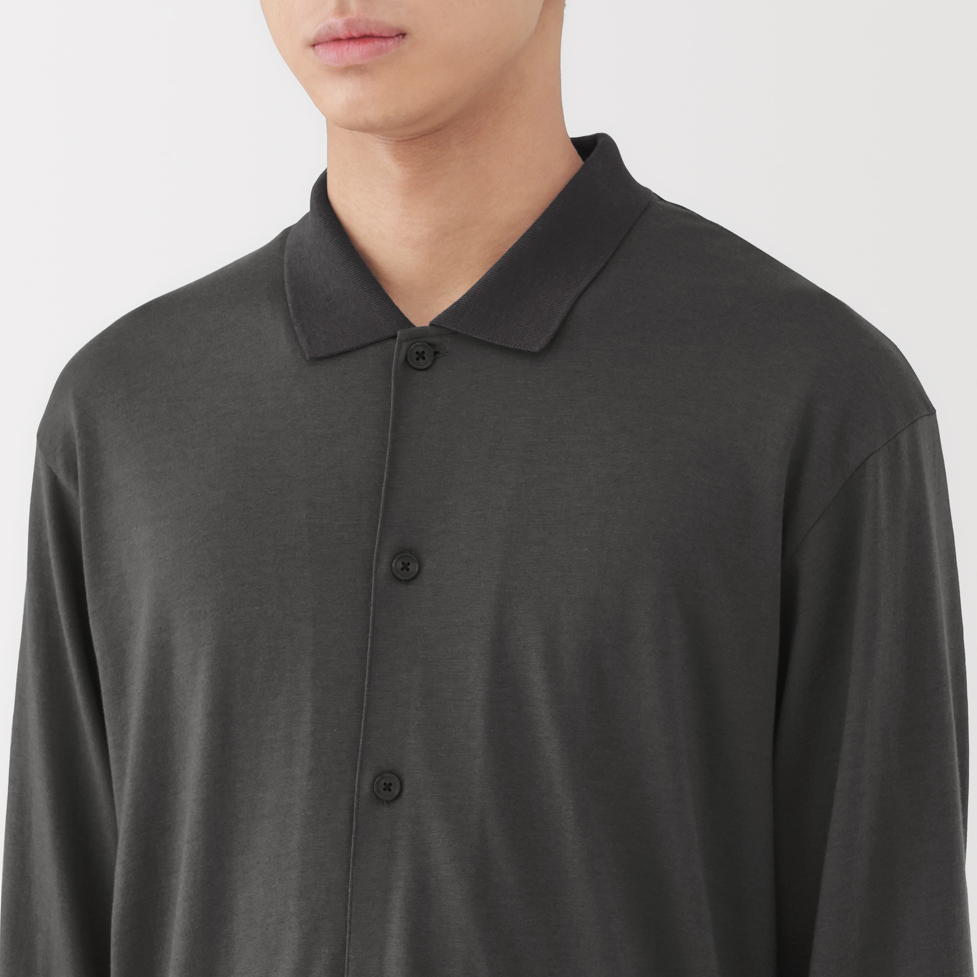 紳士　ウール混天竺編みシャツカーディガン