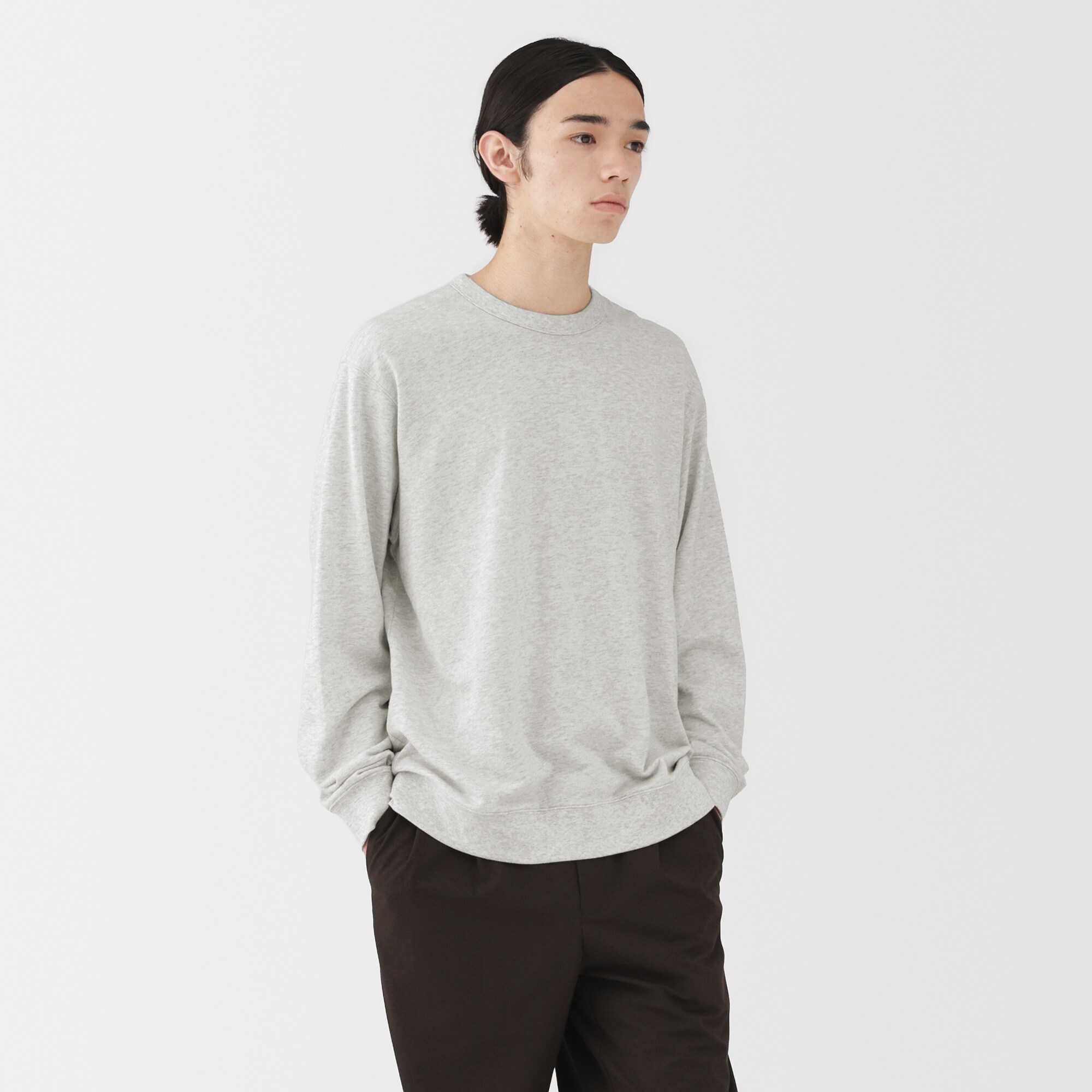 紳士　ライトスウェットクルーネック長袖Ｔシャツ