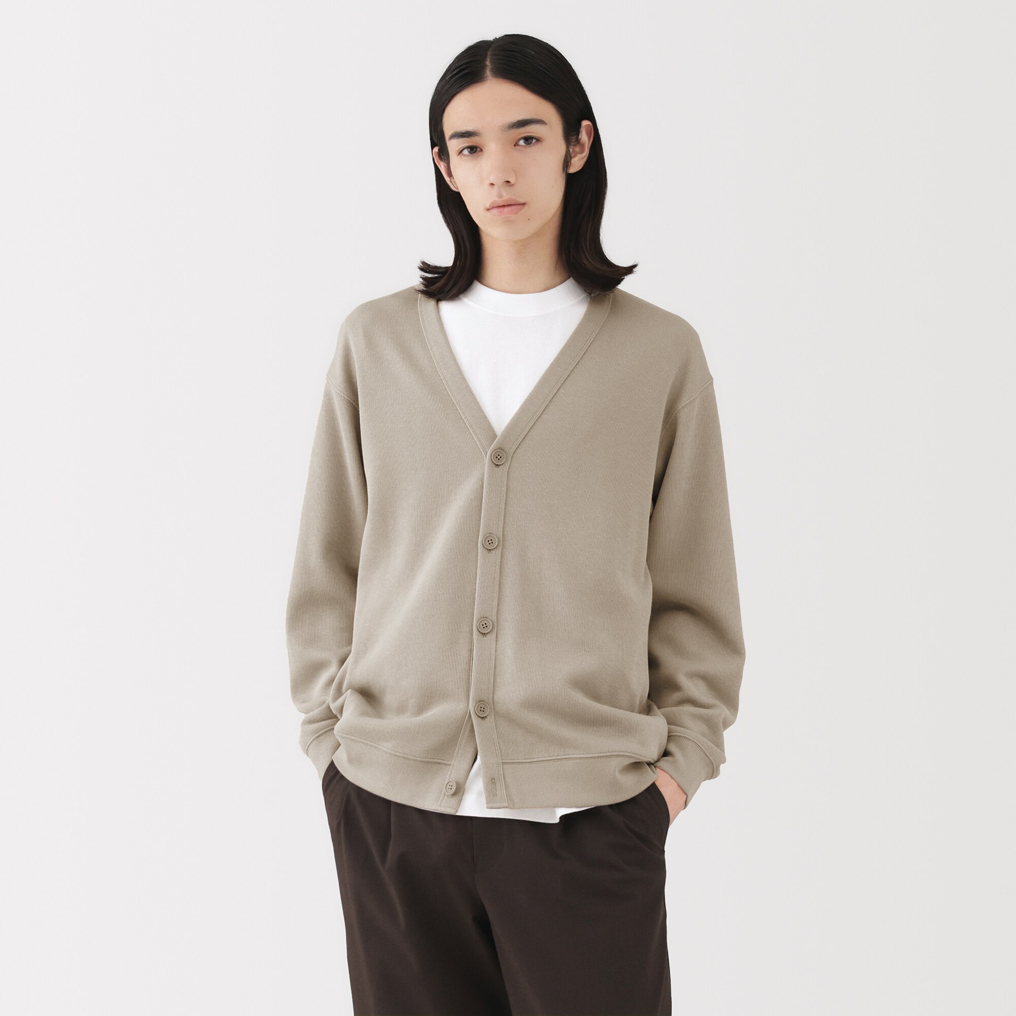 紳士　二重編みＶネックカーディガン