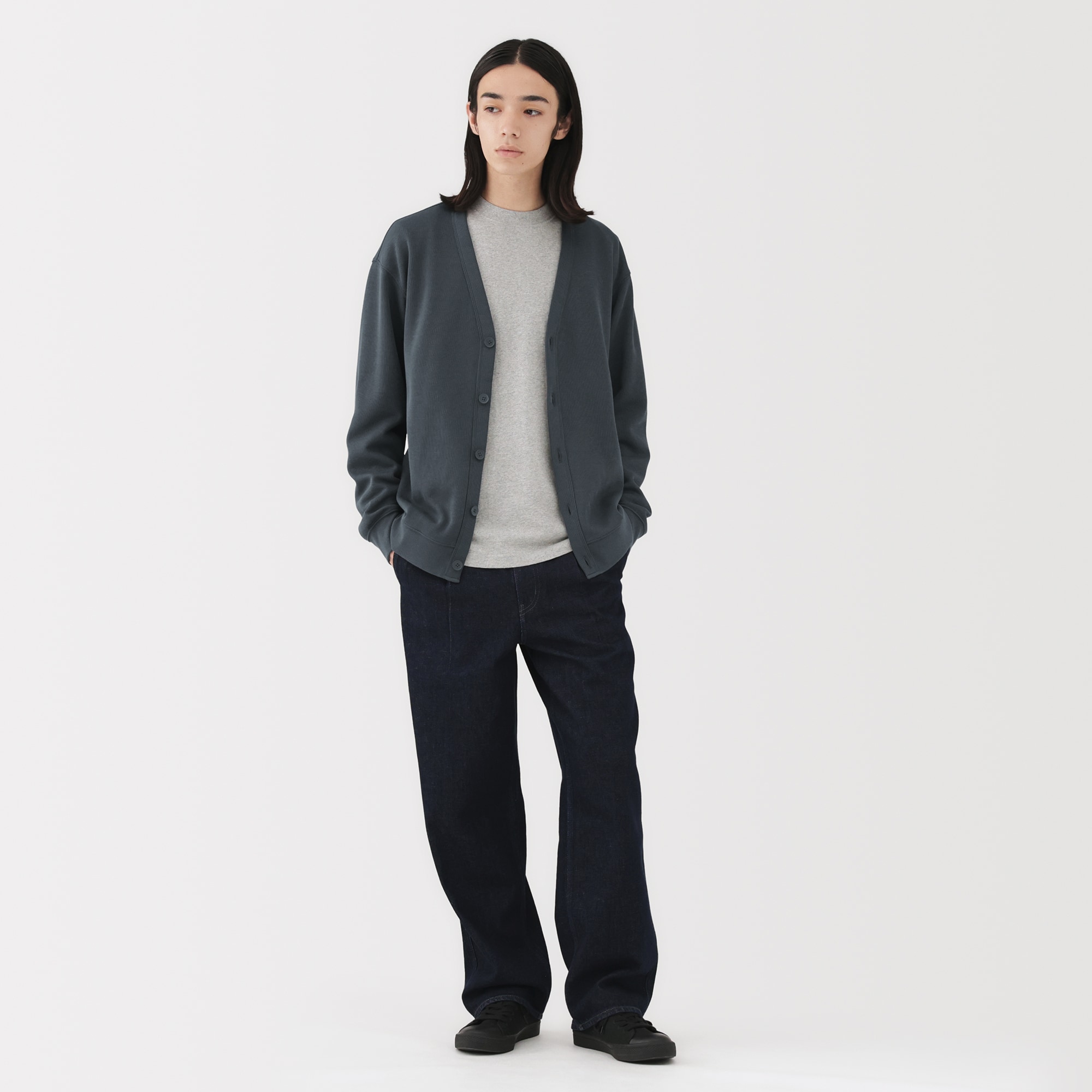 紳士　二重編みＶネックカーディガン