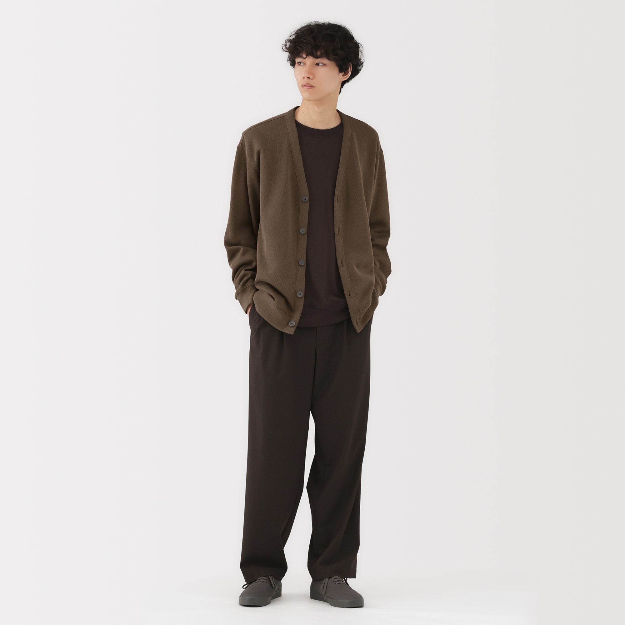 紳士　二重編みＶネックカーディガン