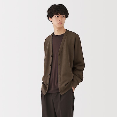 紳士　二重編みＶネックカーディガン