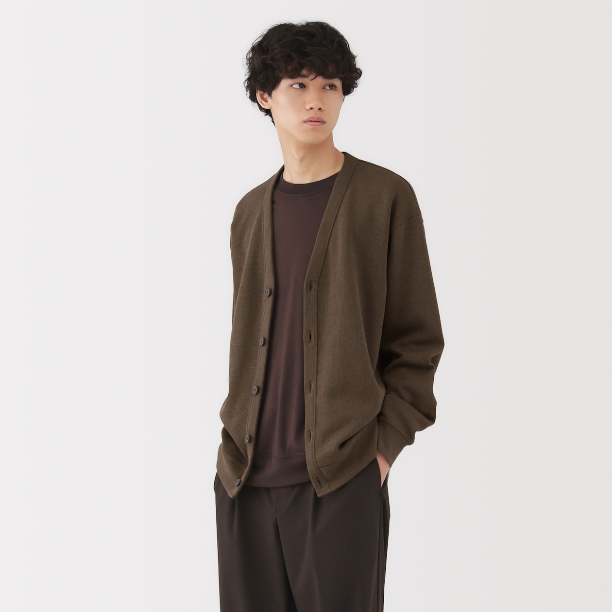 紳士　二重編みＶネックカーディガン