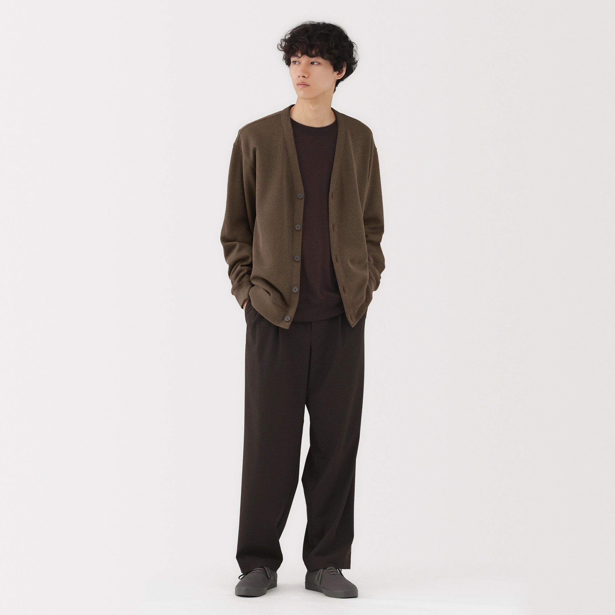 紳士　二重編みＶネックカーディガン