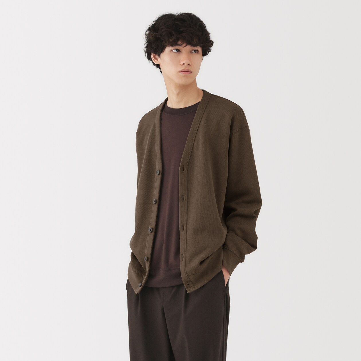 紳士　二重編みＶネックカーディガン