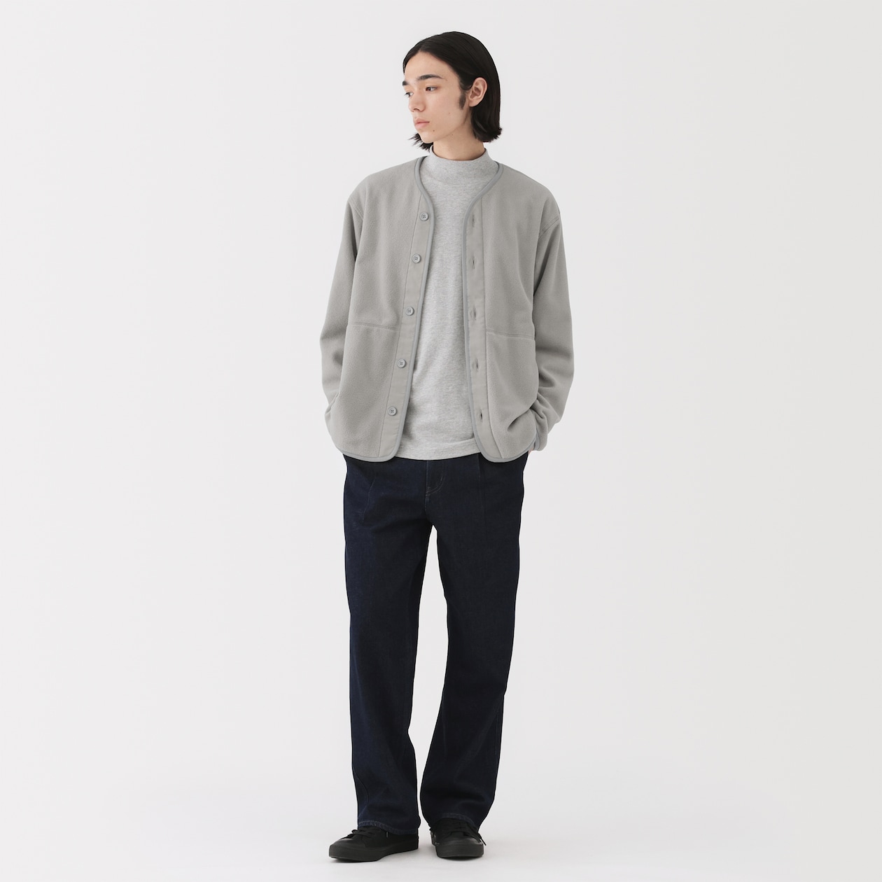 紳士　素材に還るフリースカーディガン