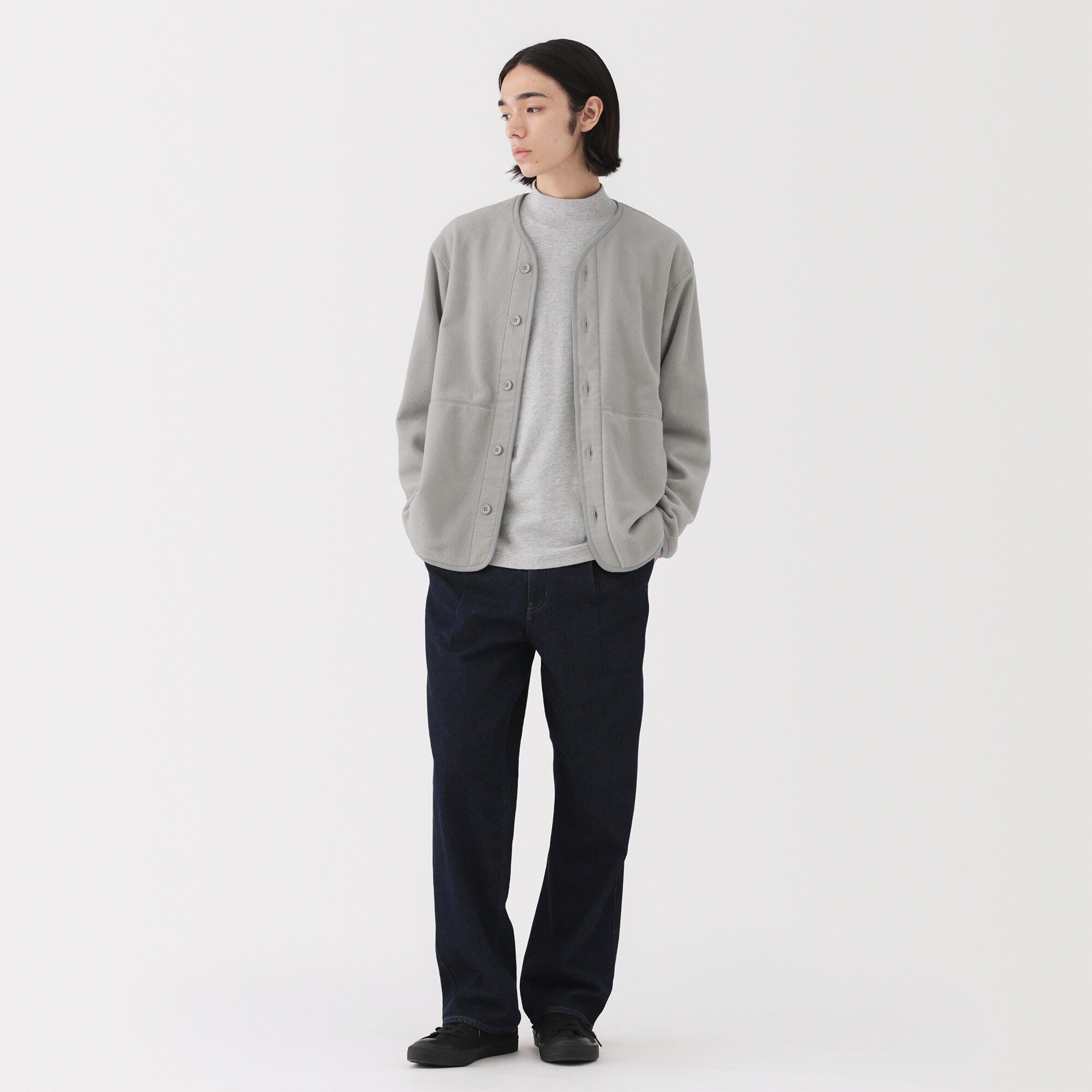 紳士　素材に還るフリースカーディガン