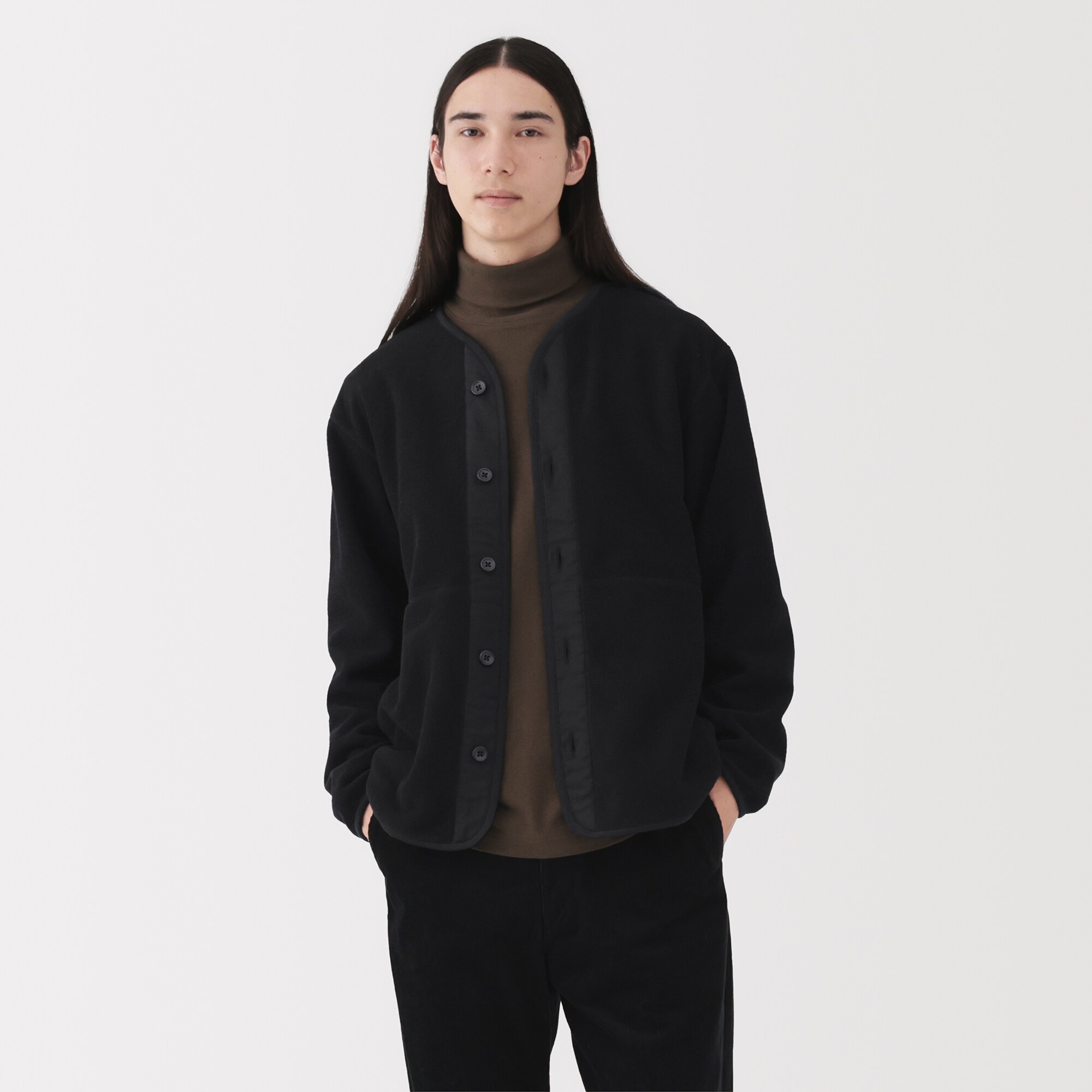 紳士　素材に還るフリースカーディガン