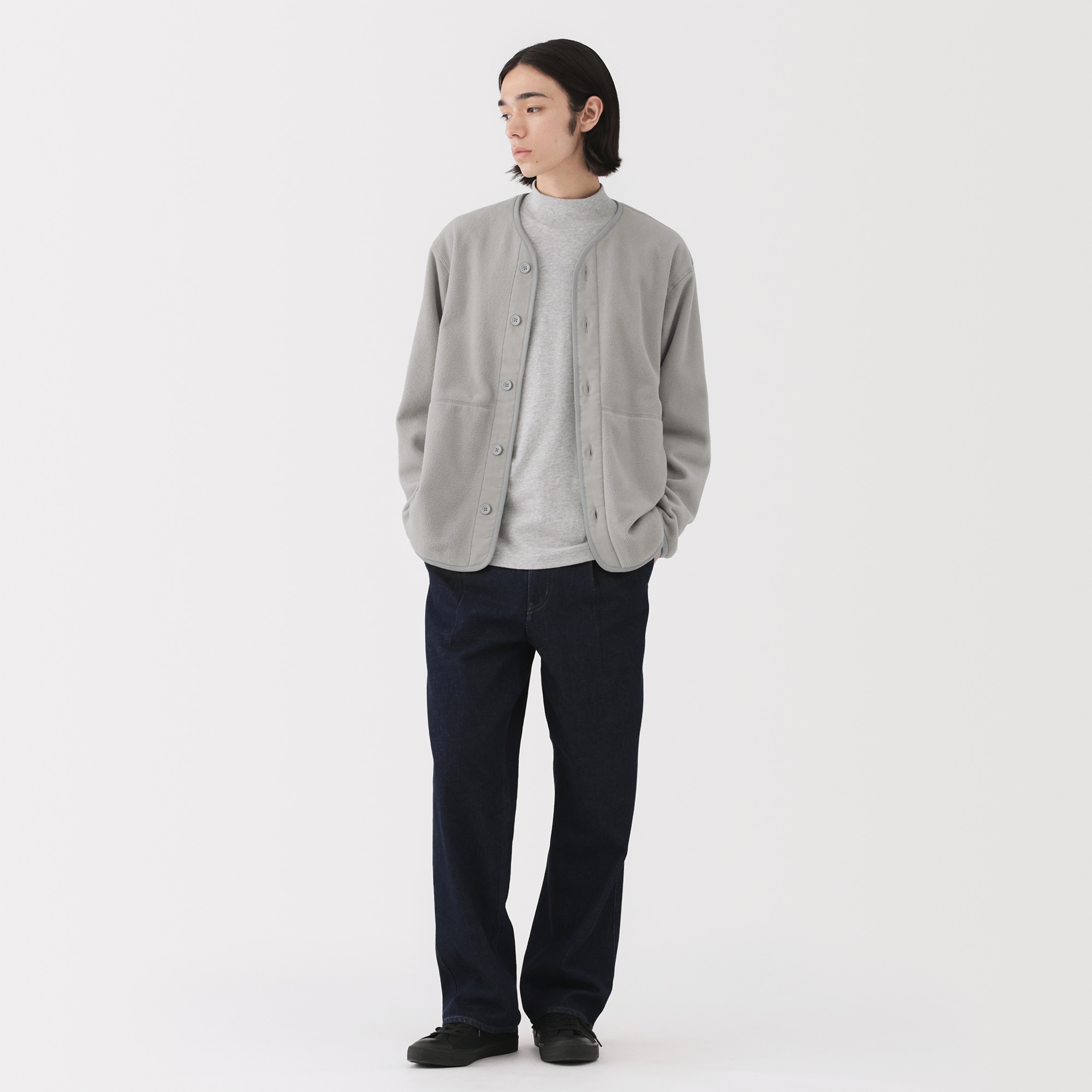 紳士　素材に還るフリースカーディガン