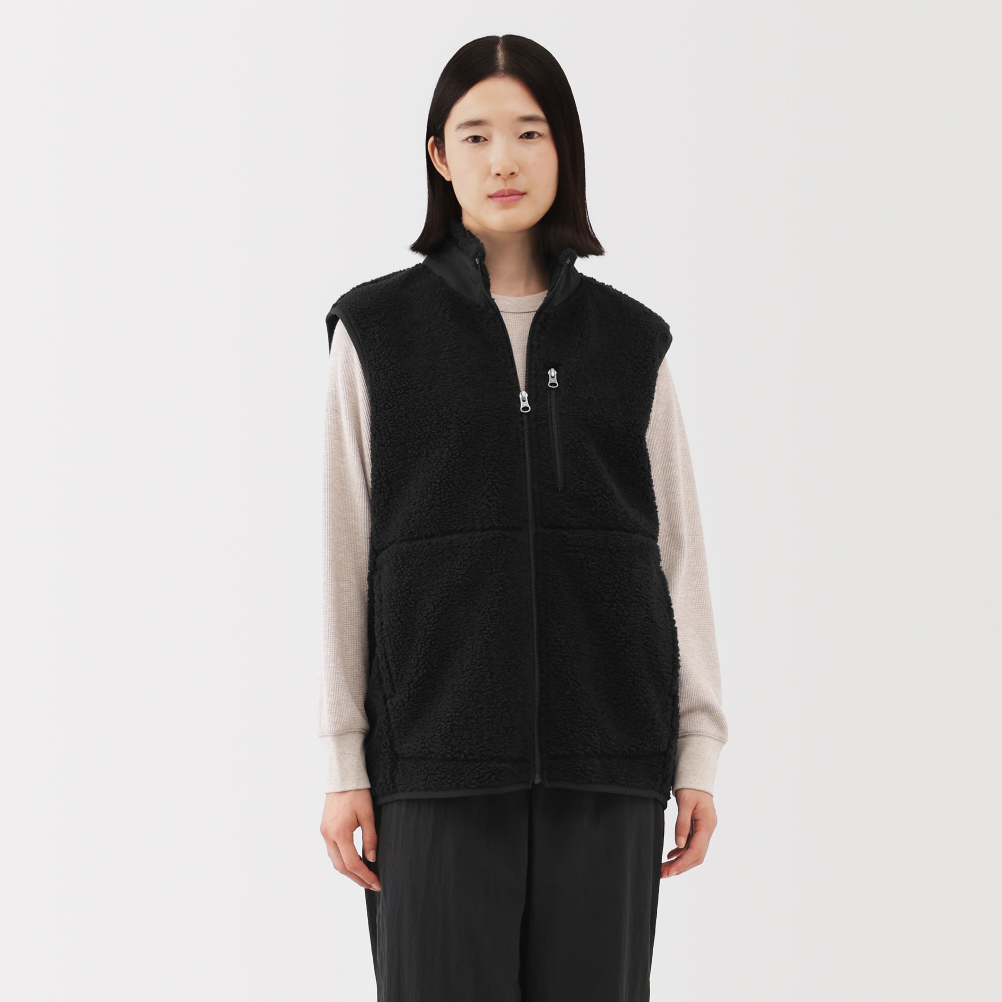 抽選限定商品！TANGRAM フリースベスト（ブラック) 紳士 ボアフリースベスト | 無印良品
