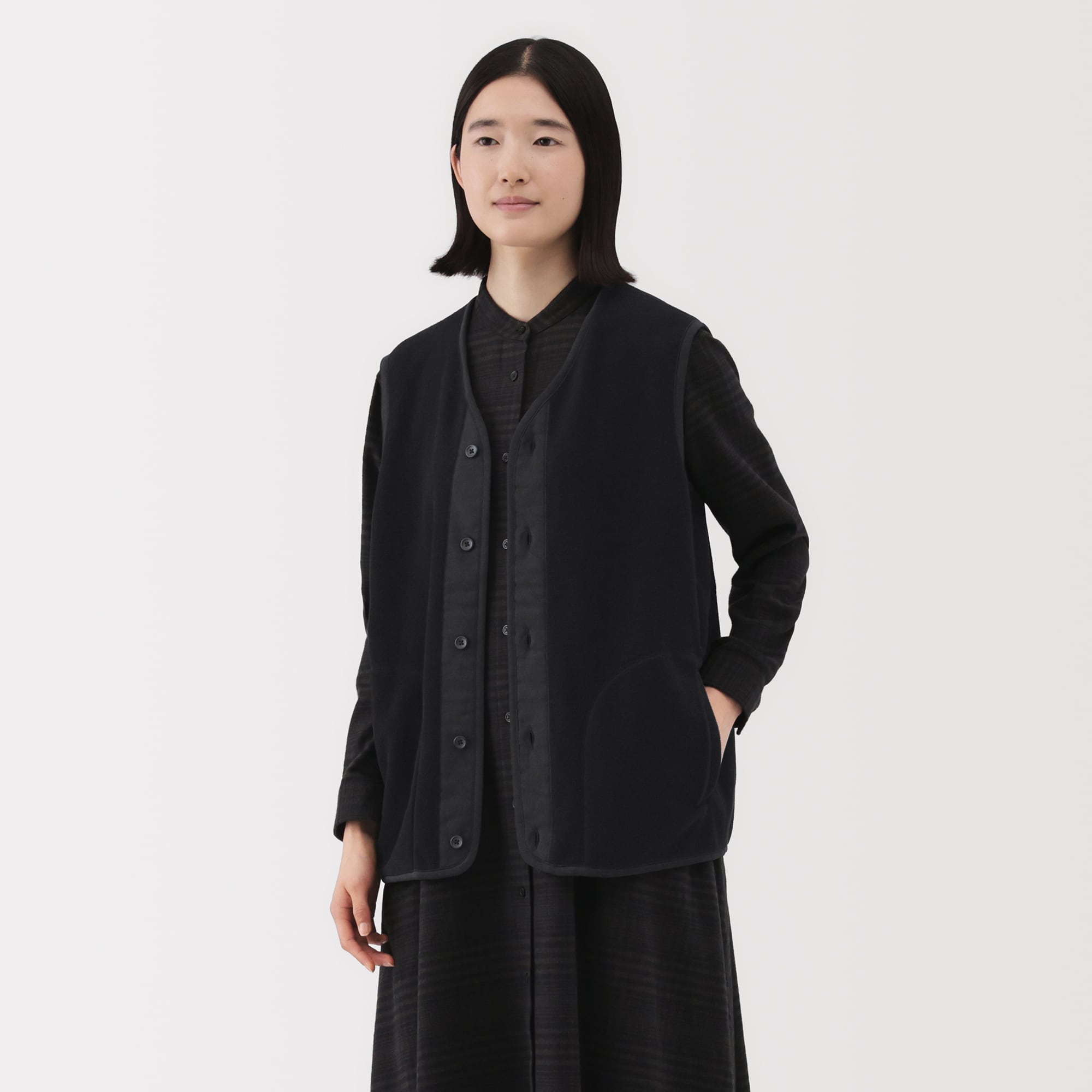 紳士　素材に還るフリースベスト