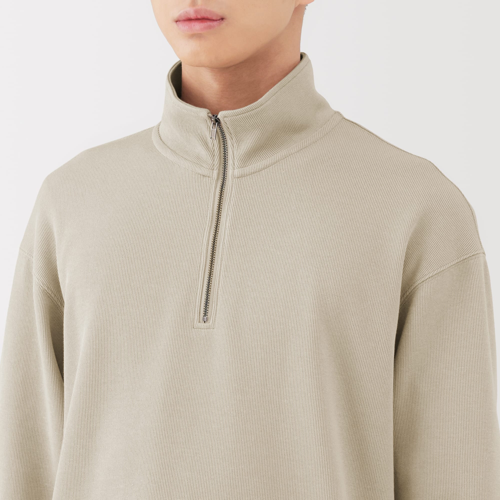 紳士　二重編みハーフジッププルオーバー