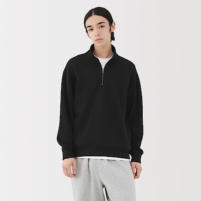 紳士　二重編みハーフジッププルオーバー